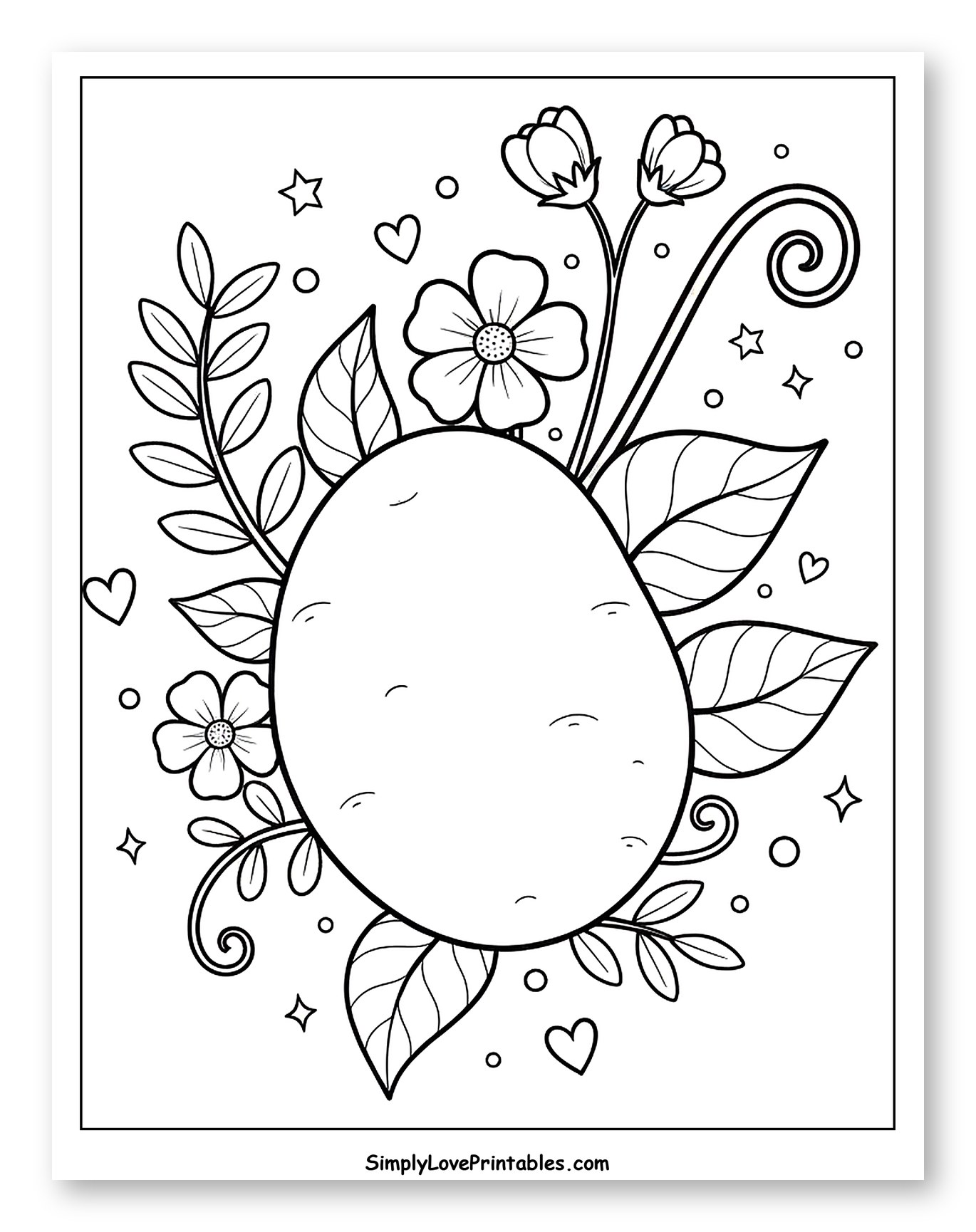 Decorative Potato with Floral Elements Coloring Page for Adults