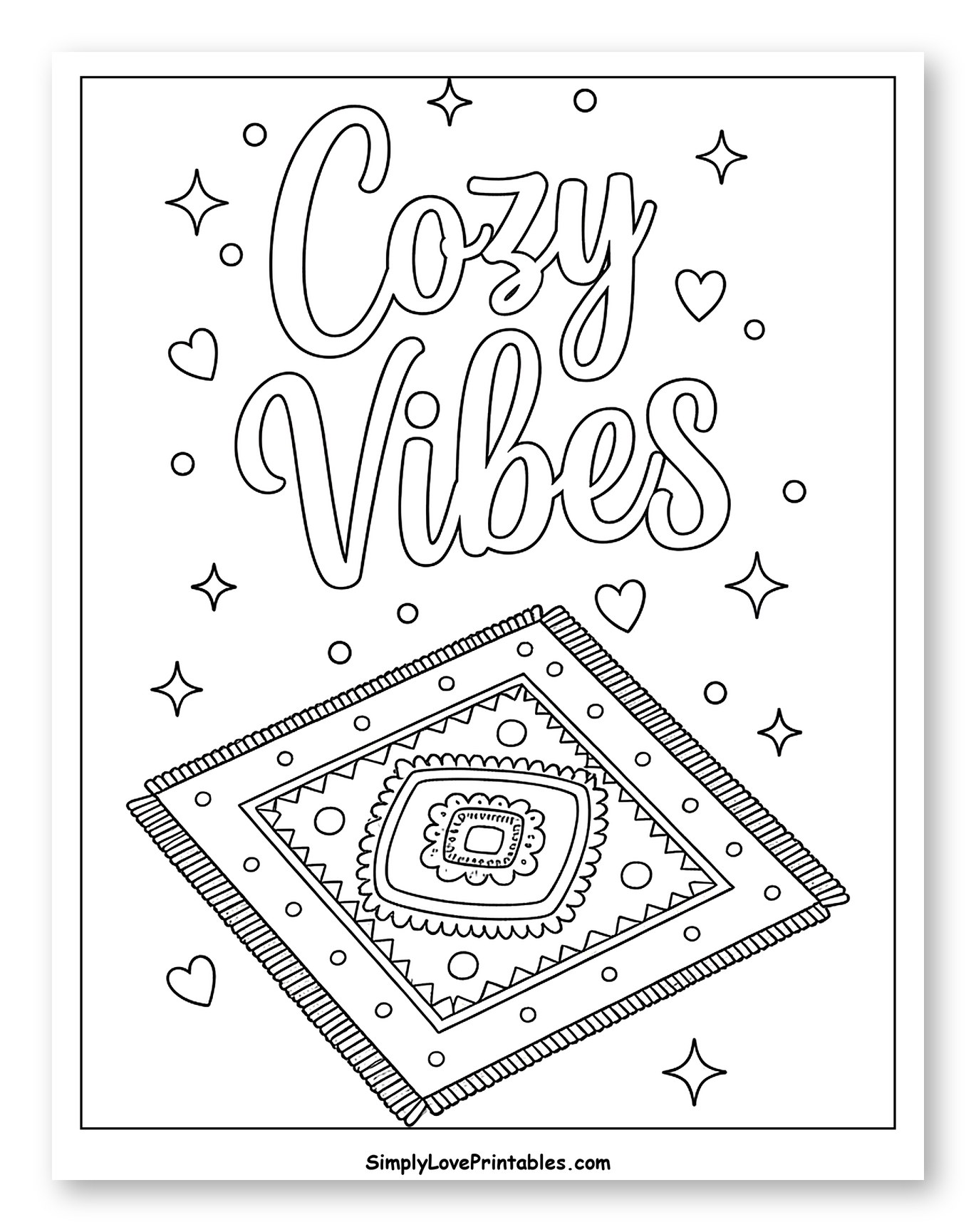 Decorative Rug with Cozy Vibes Lettering