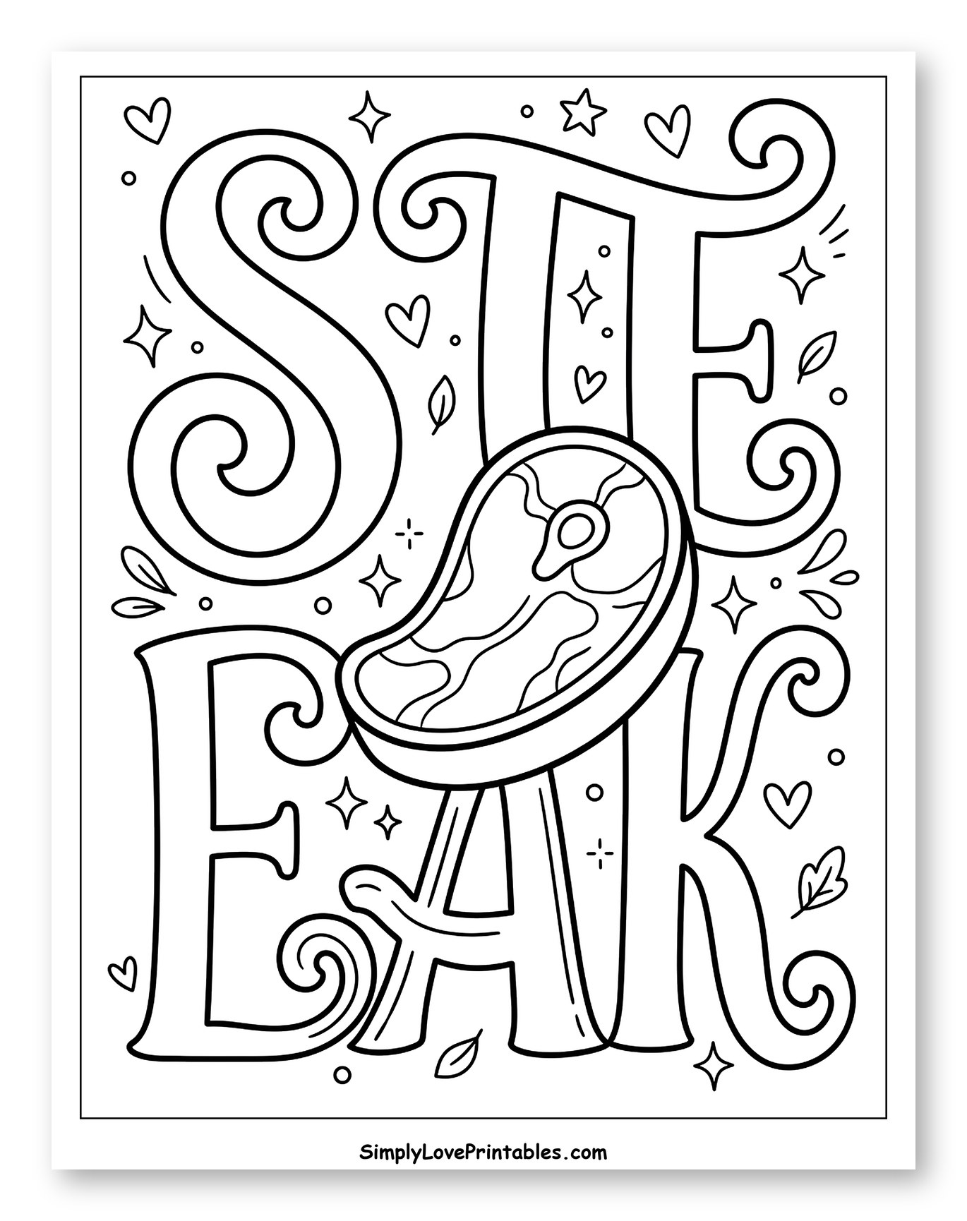 Decorative Steak Word Art with Hearts and Stars