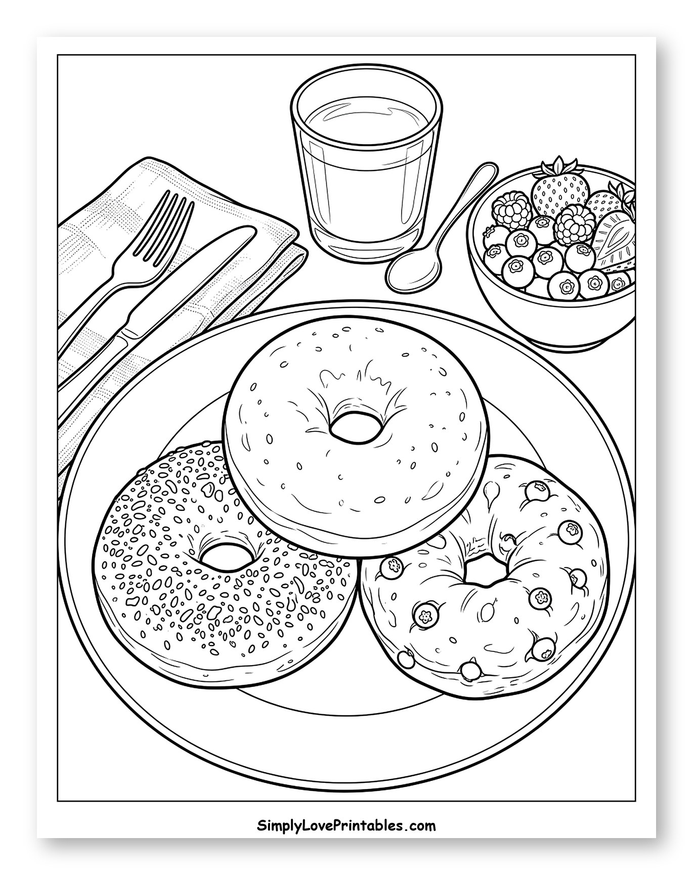 Delicious Bagel Breakfast Spread Coloring Page