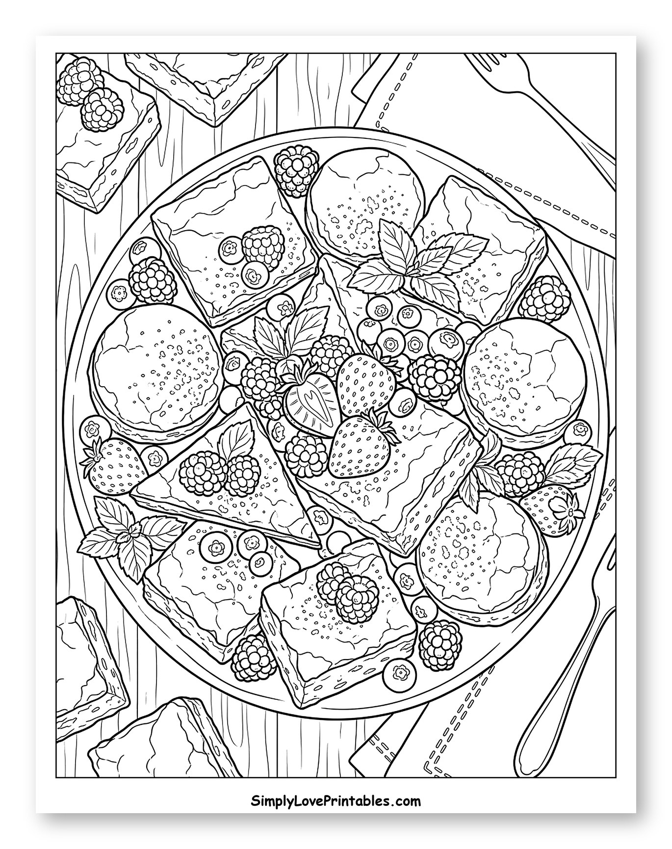 Delicious Brownies and Berries Dessert Spread Coloring Page