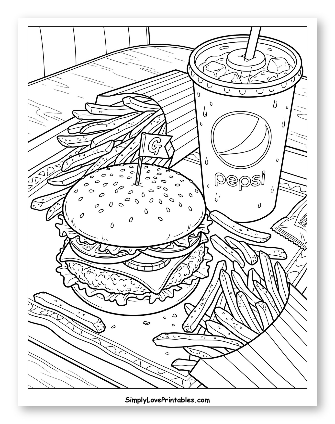 Delicious Burger, Fries, and Pepsi Drink