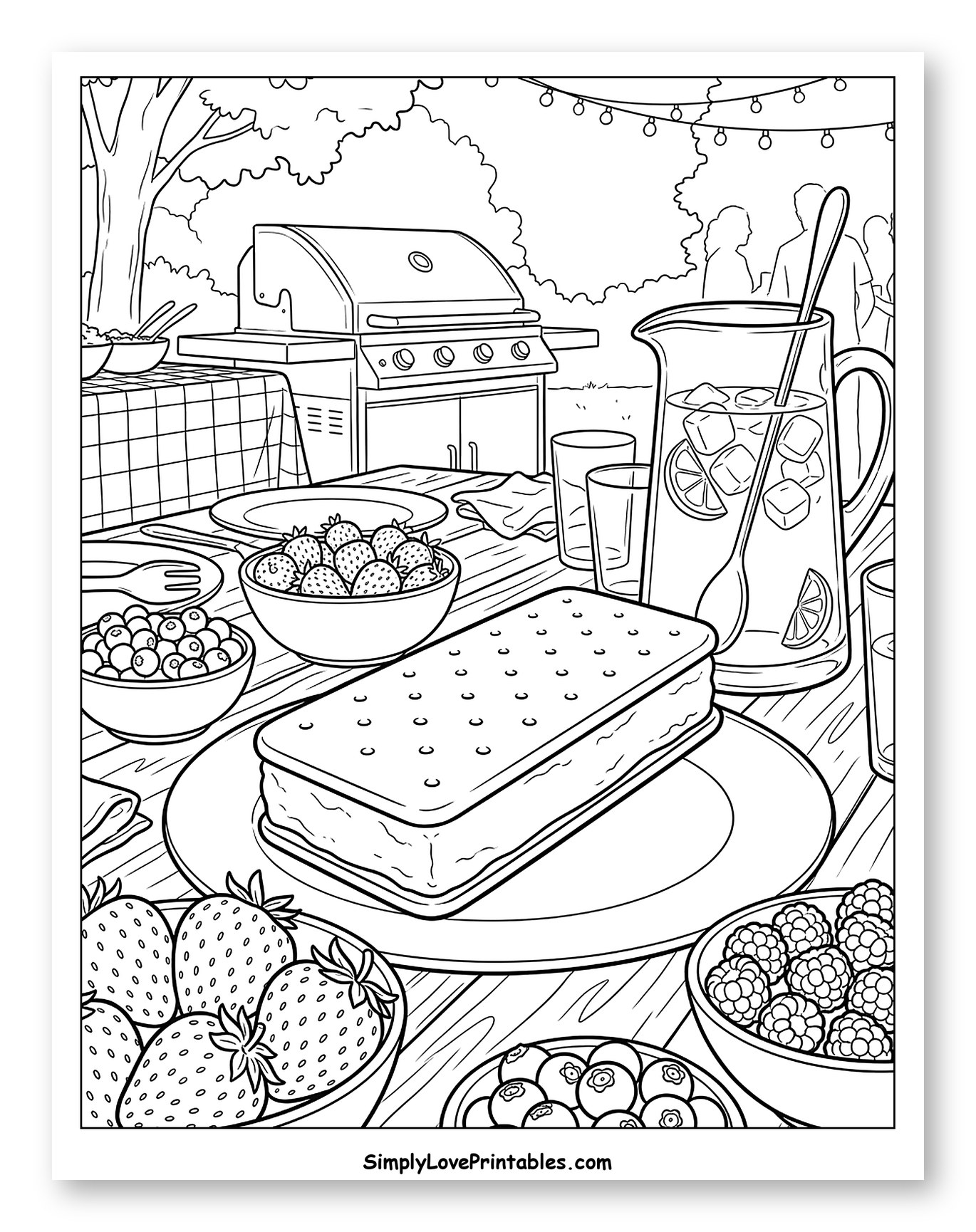 Delicious Ice Cream Sandwich at a Backyard BBQ Coloring Sheet