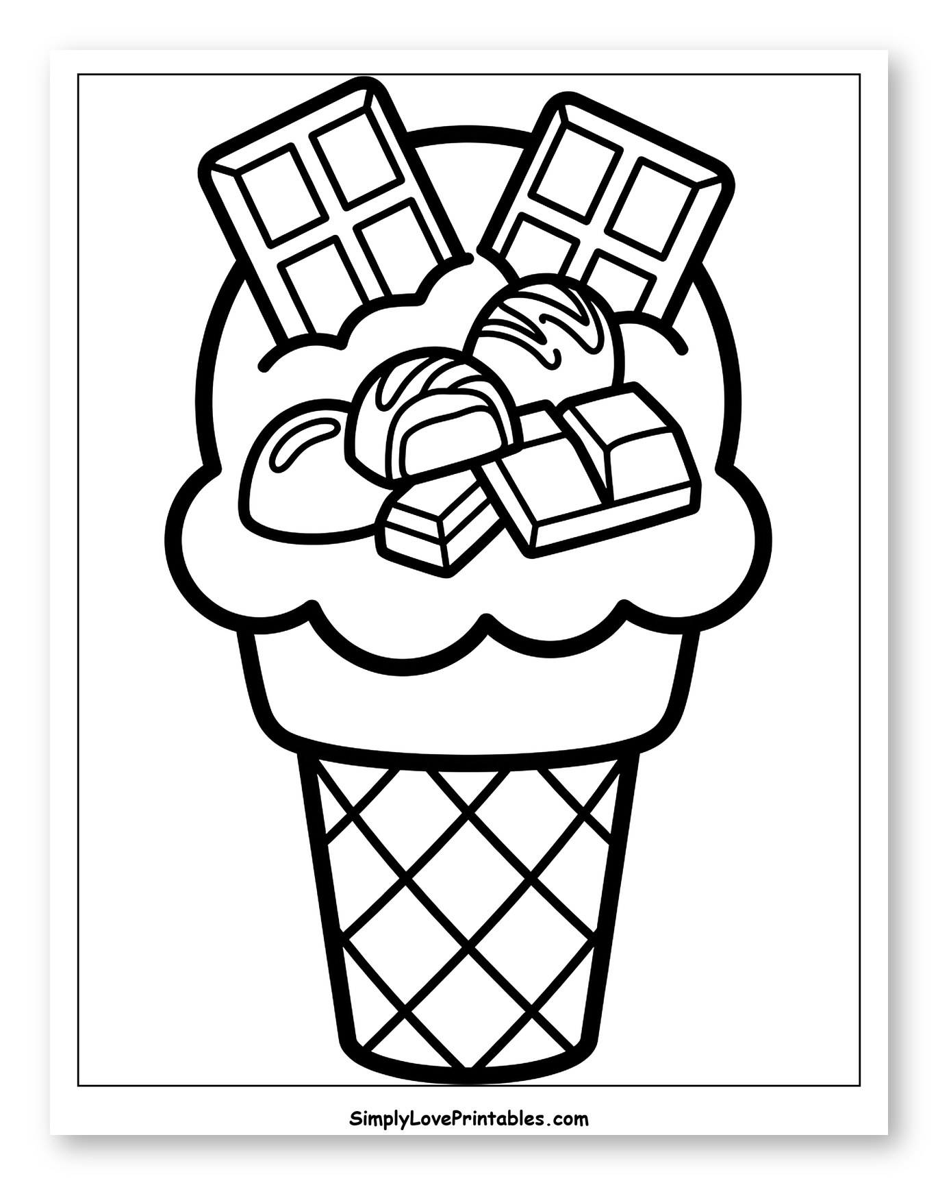 Delicious Ice Cream with Assorted Chocolates to Color for Toddlers