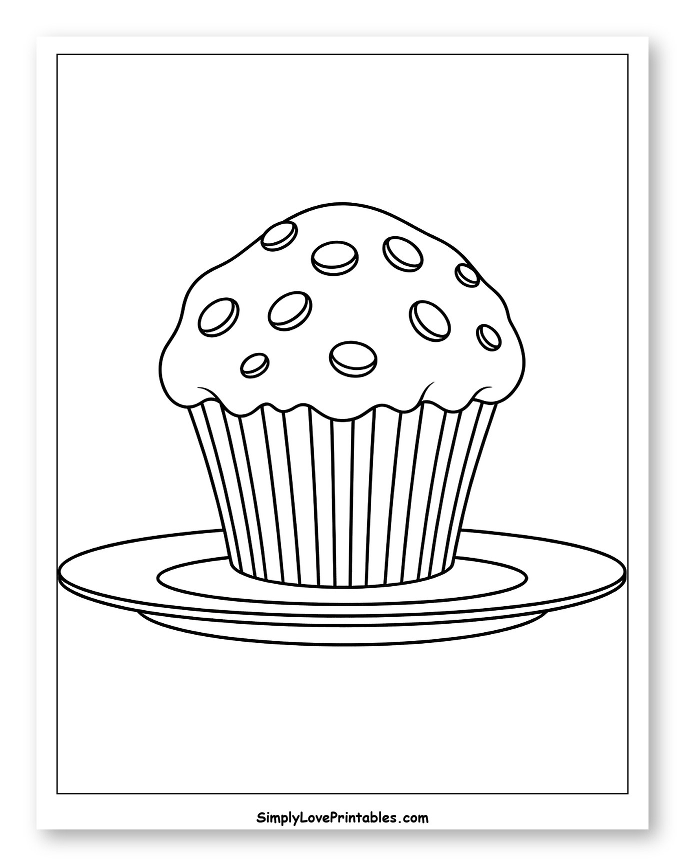 Delicious Muffin with Toppings on a Plate Coloring Page for Toddlers