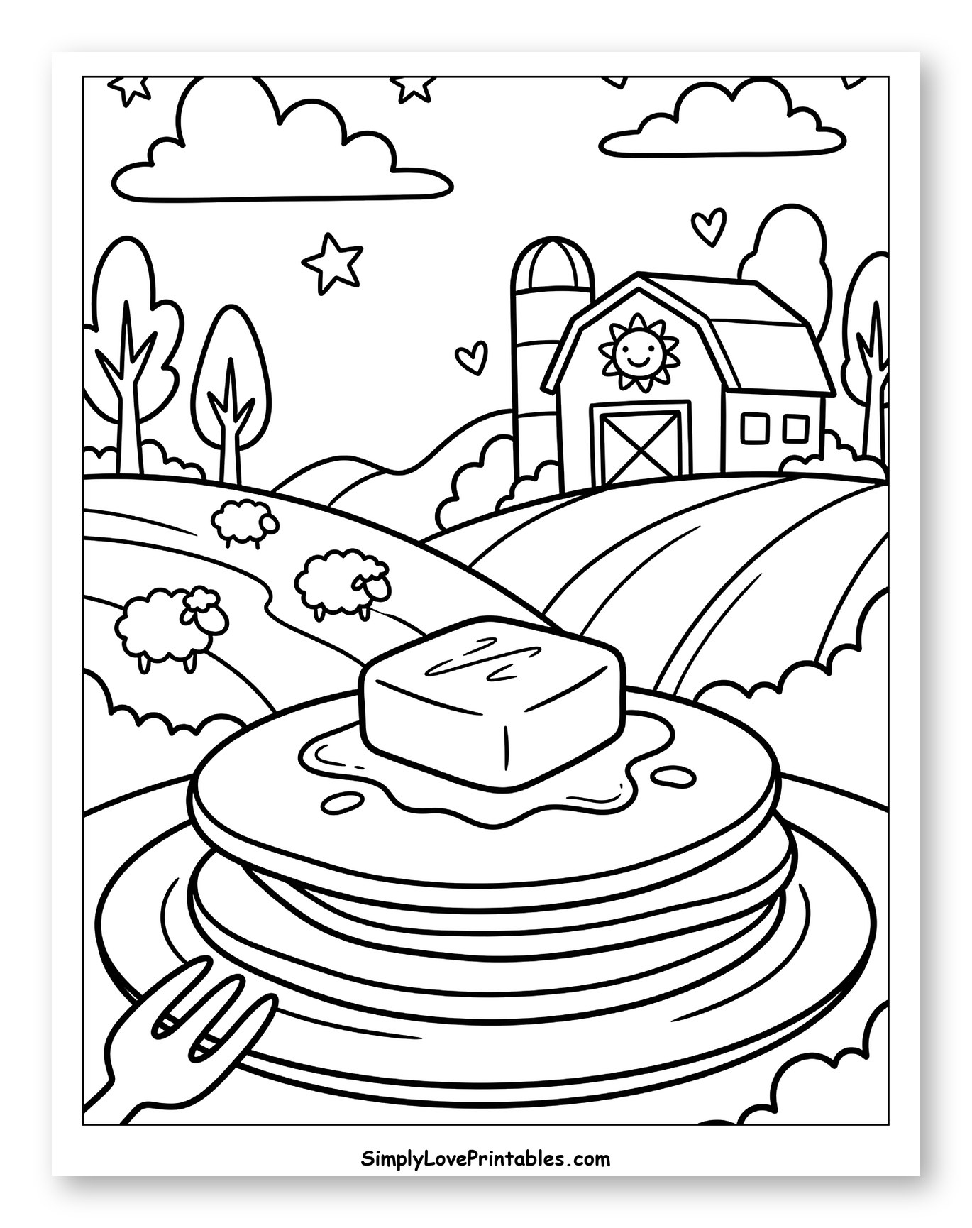 Delicious Pancakes with a Rolling Farm Background