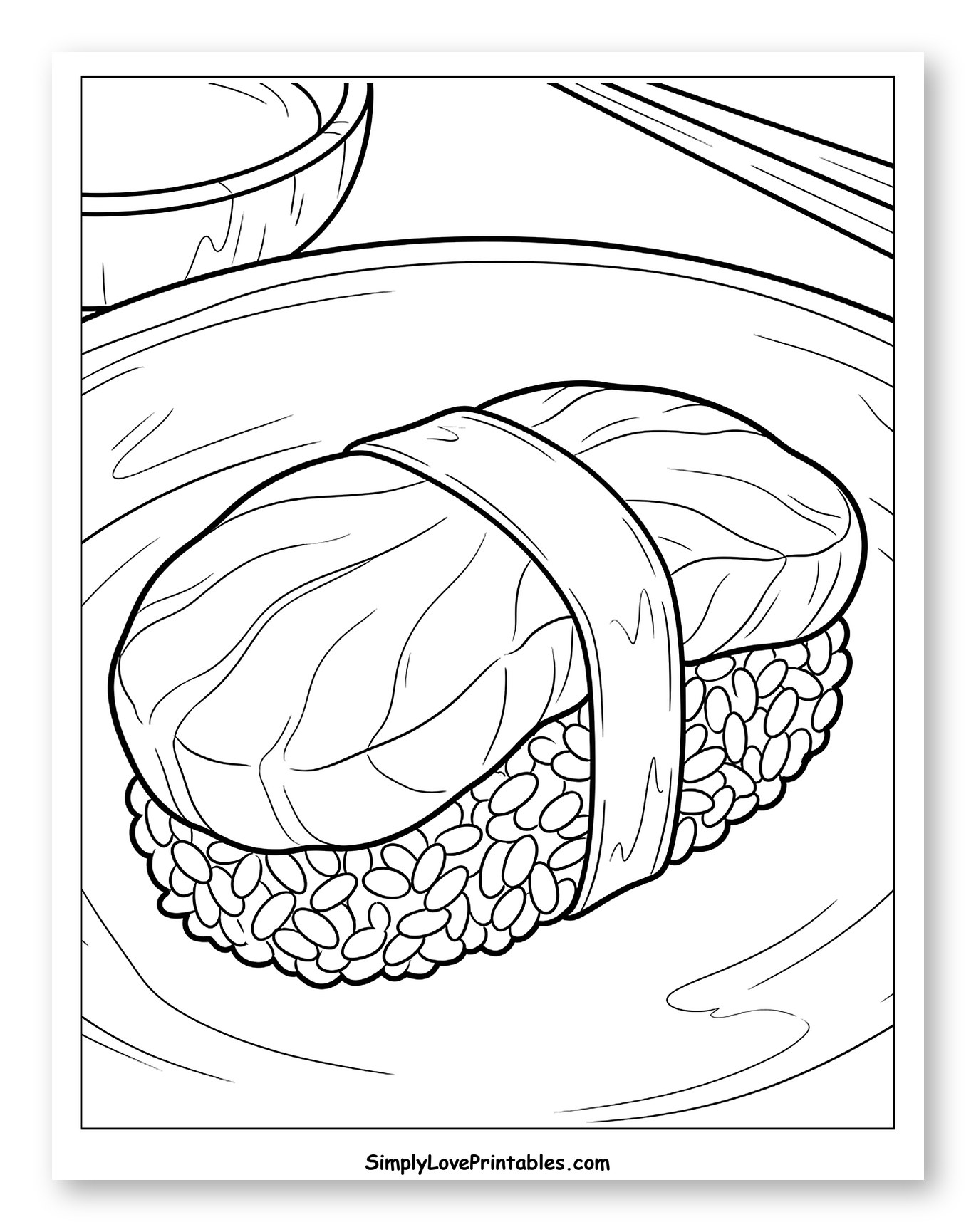 Delicious Salmon Nigiri Sushi on a Plate Coloring Sheet