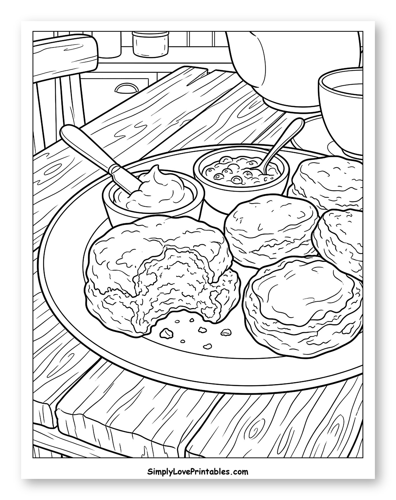 Delicious Scones with Cream and Jam to Color