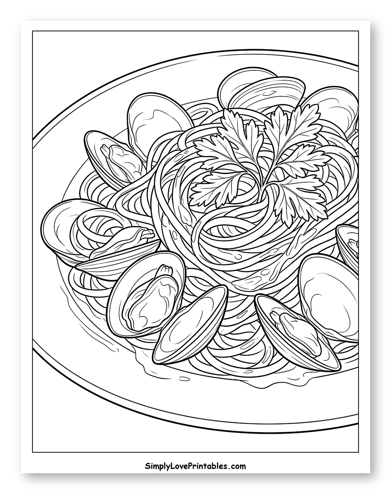 Delicious Spaghetti with Clams and Parsley to Color