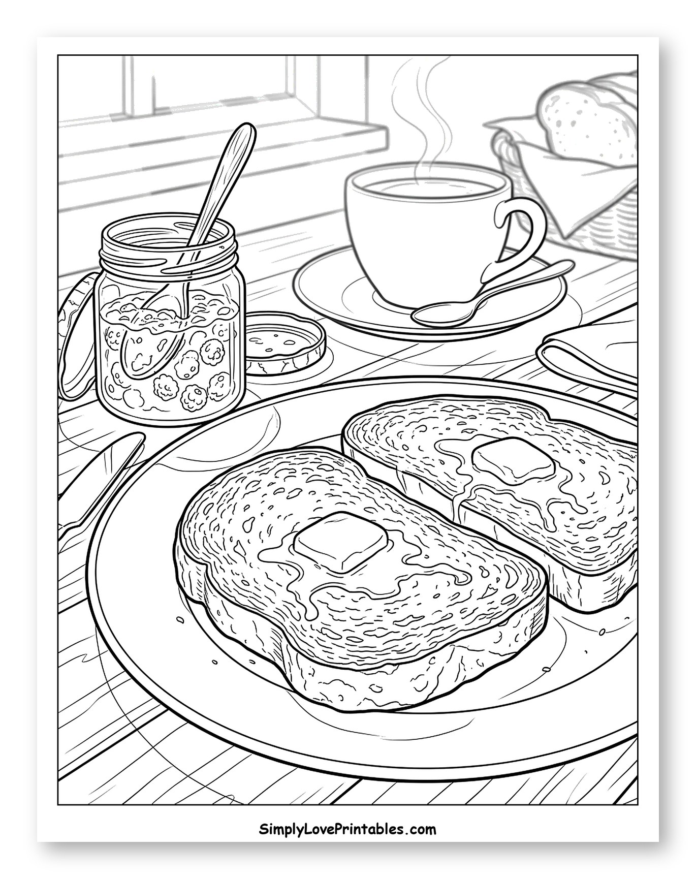 Delicious Toast with Jam and Hot Coffee