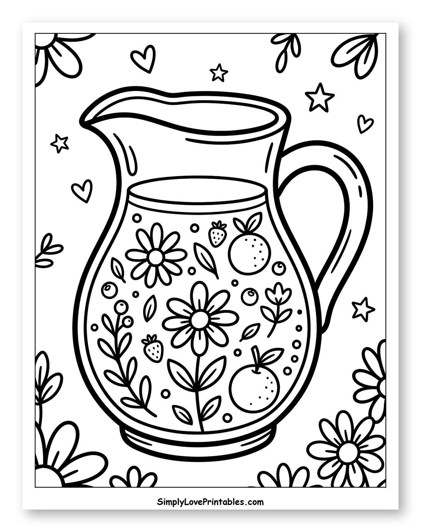 Delightful Pitcher of Fruit Infused Juice Coloring Page for Adults