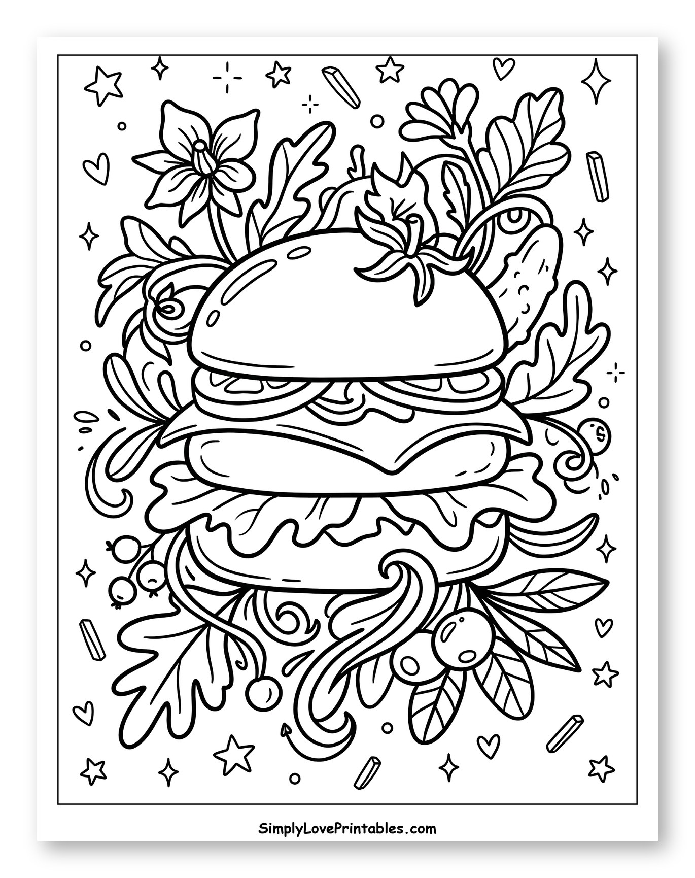 Detailed Burger with Fresh Ingredients and Doodles