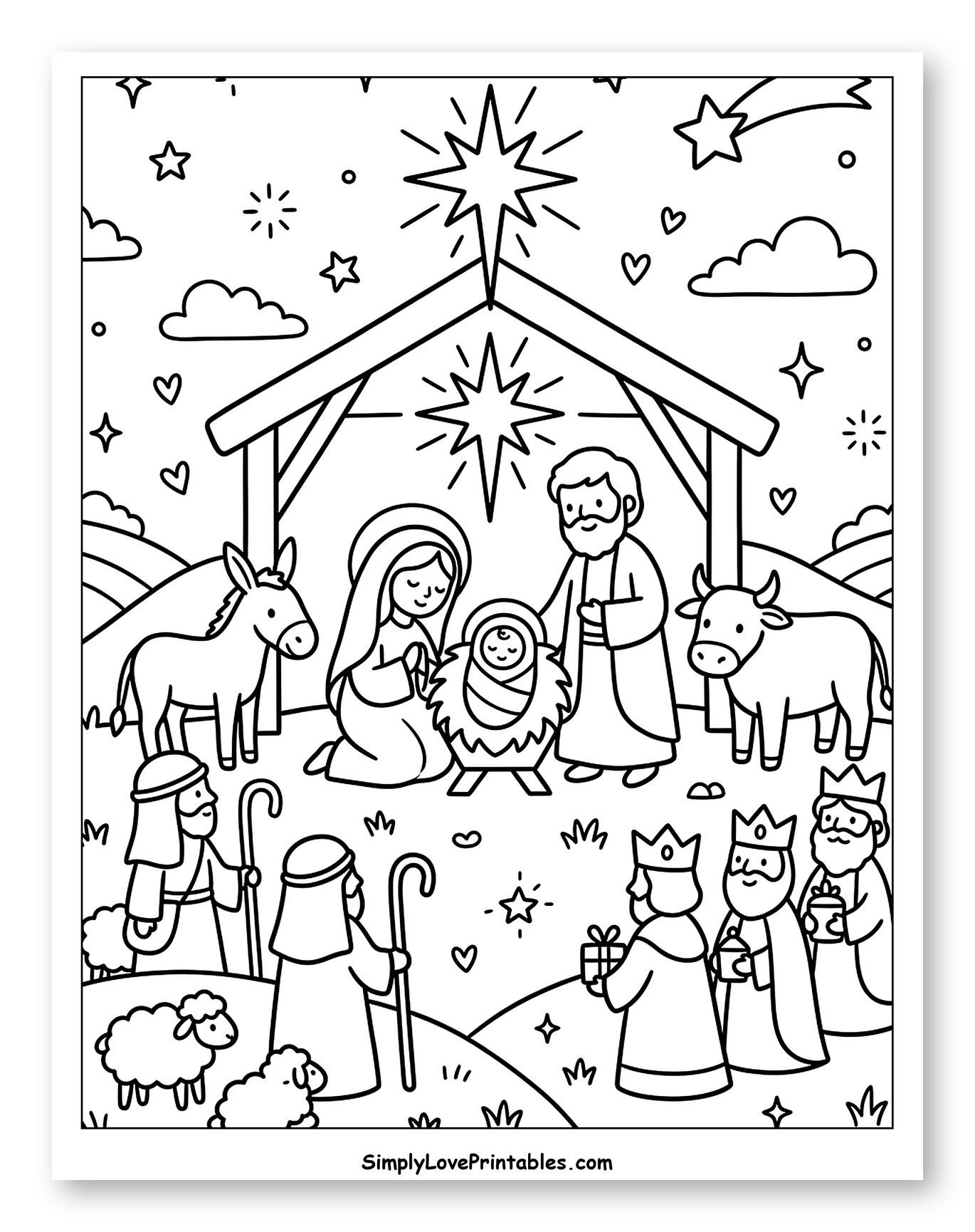 Detailed Nativity Scene with Magi and Shepherds