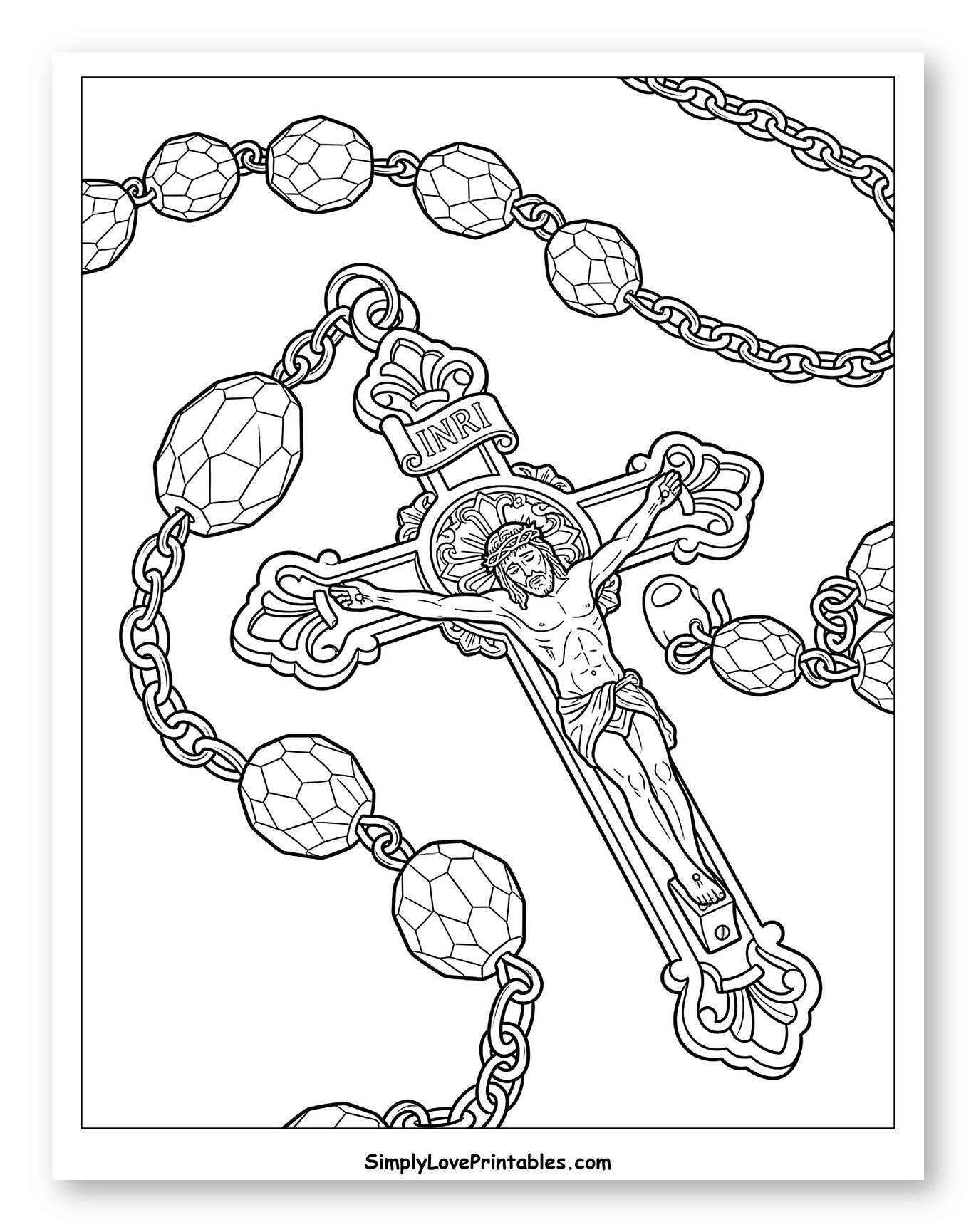 Detailed Rosary with Crucifix and Faceted Beads to Color