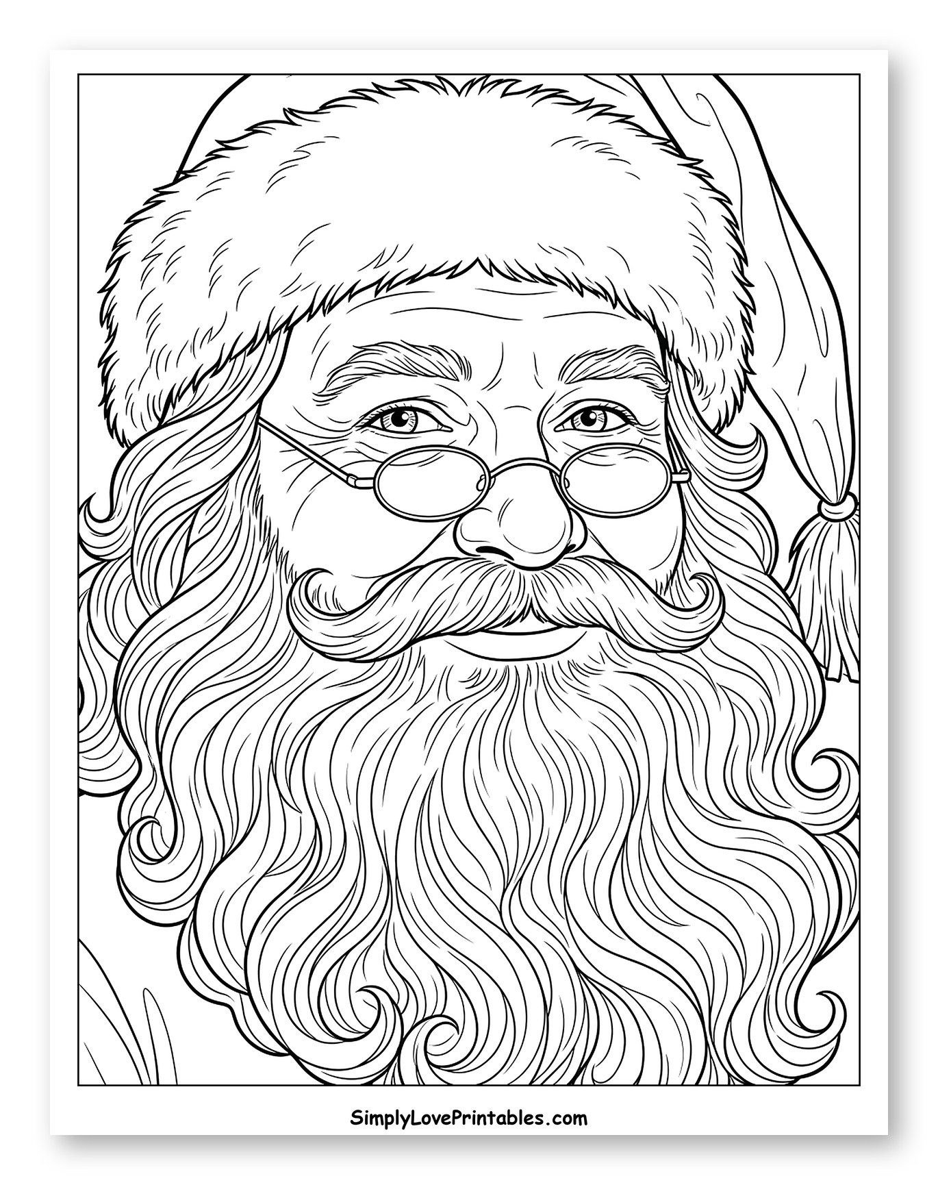 Detailed Santa Claus Wearing Spectacles and Hat to Color