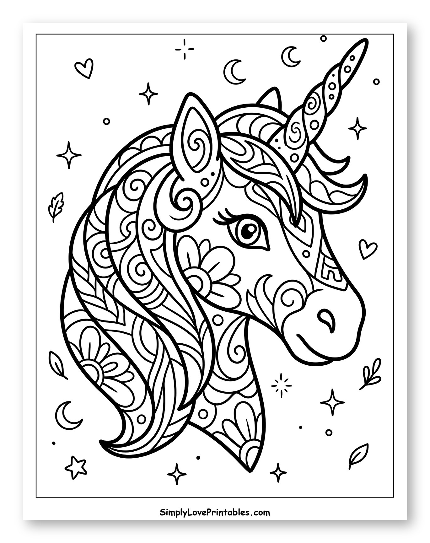 Detailed Unicorn Head with Mandala Patterns