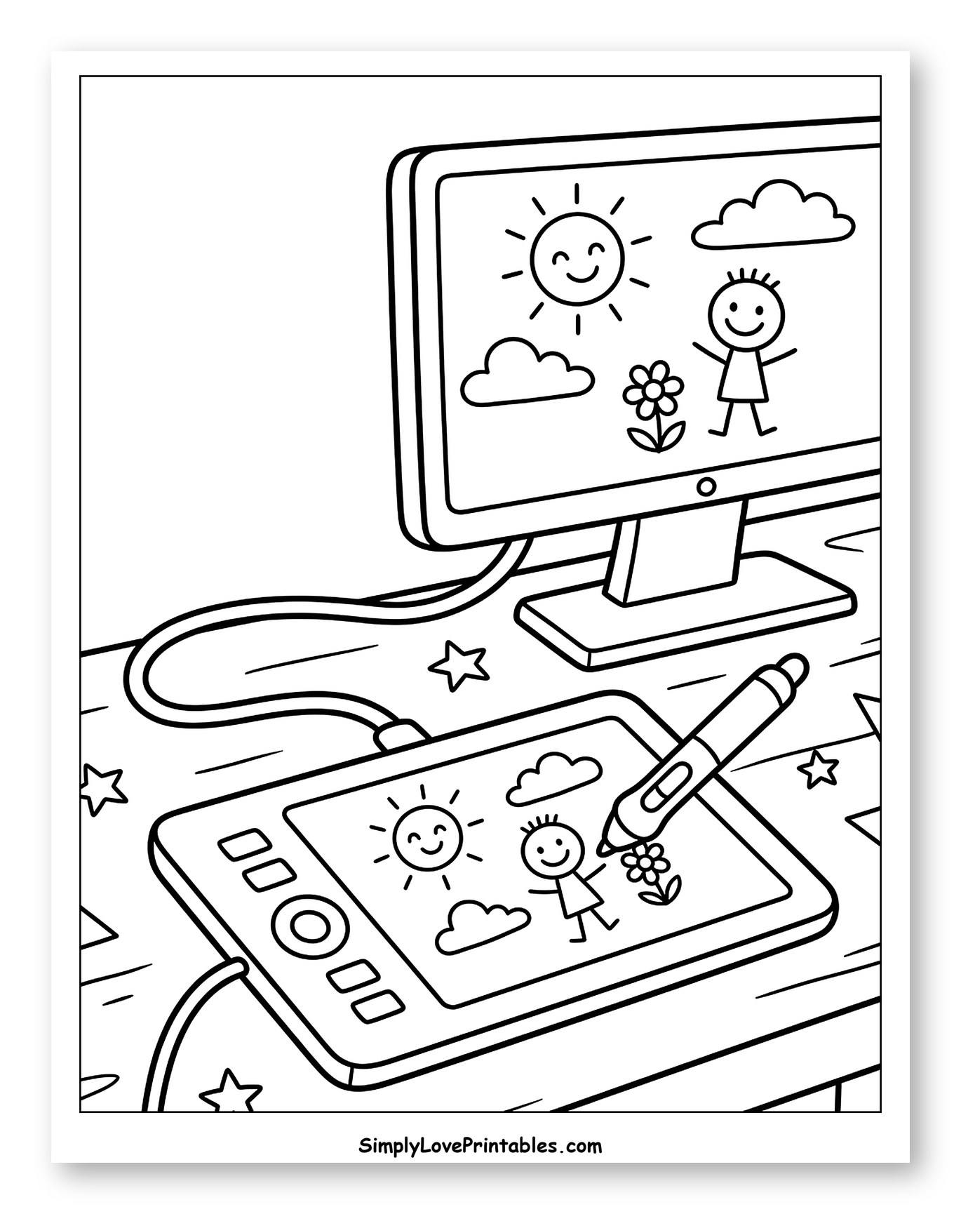 Digital Art with Monitor and Drawing Tablet to Color for Kids