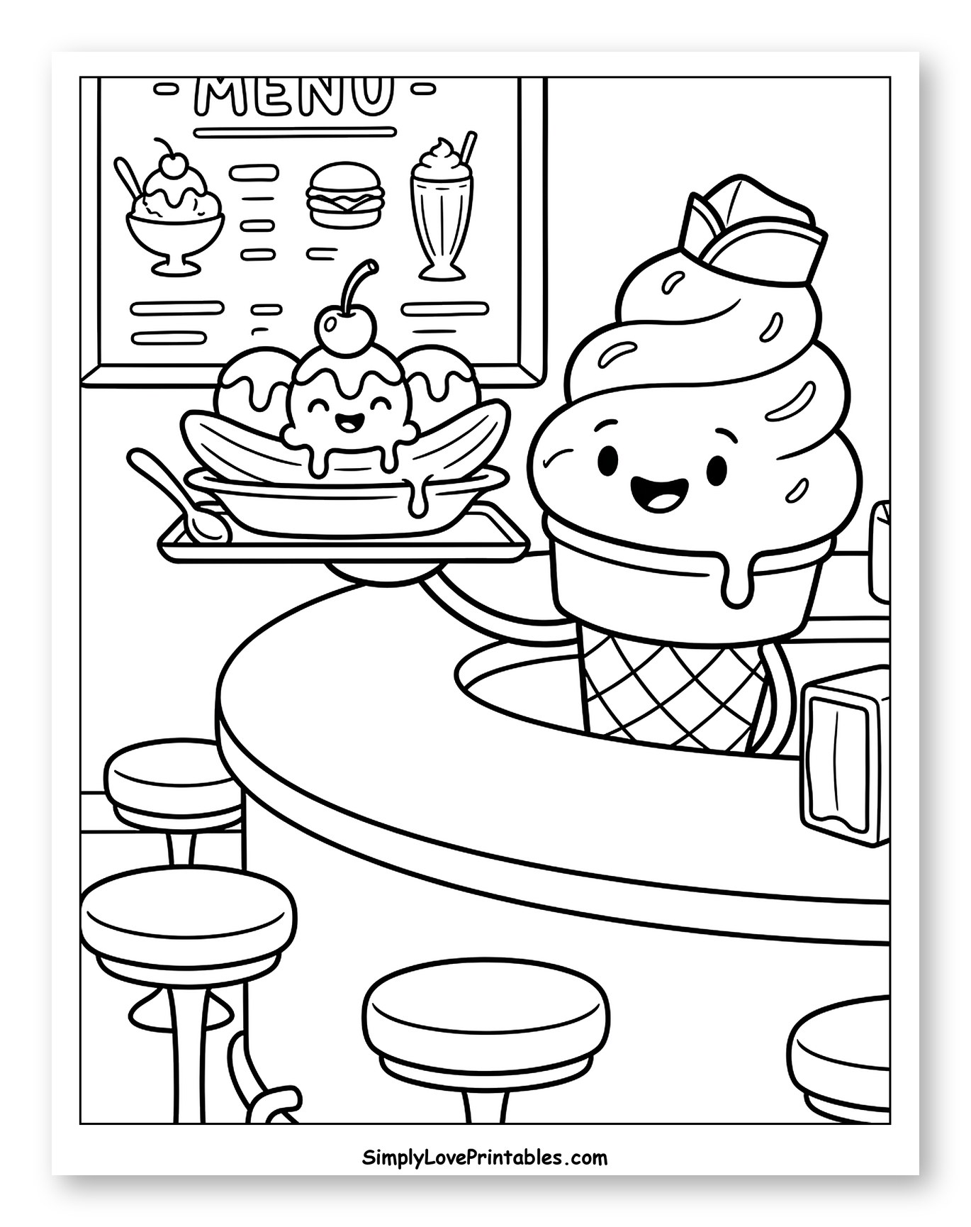 Diner Counter with Happy Ice Cream and Banana Split