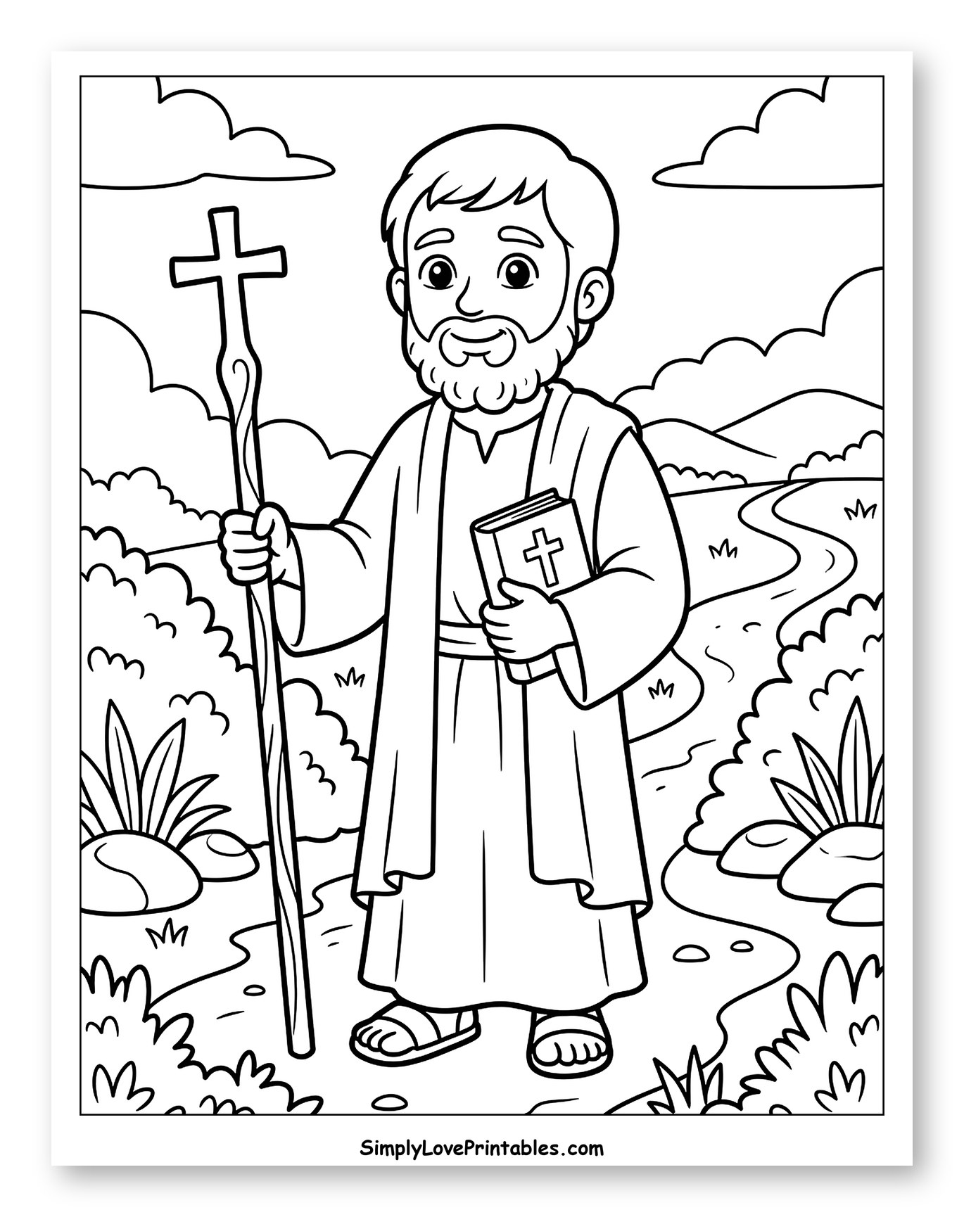 Disciple Walking with Staff and Holy Book