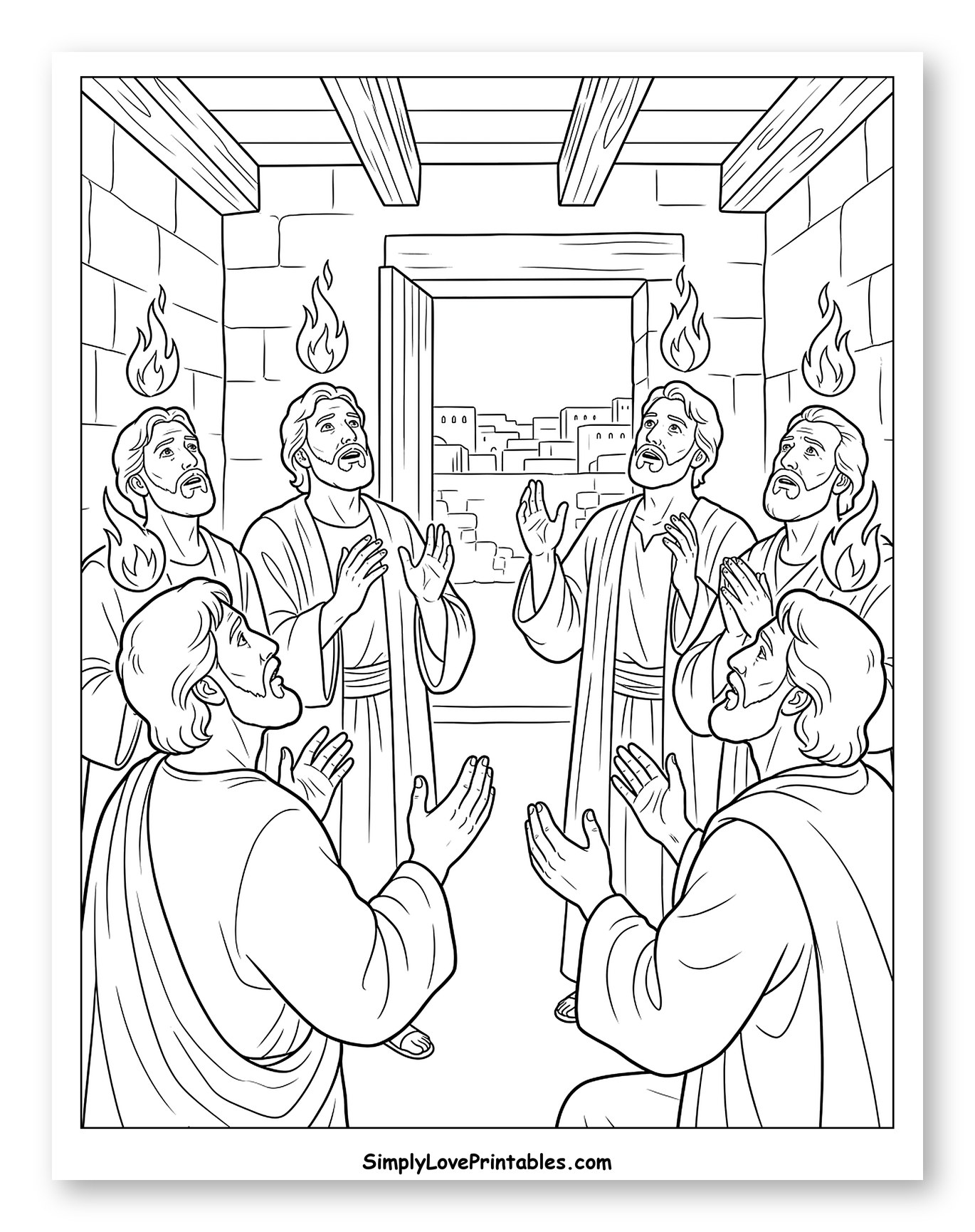 Disciples Receiving Holy Spirit at Pentecost Coloring Page