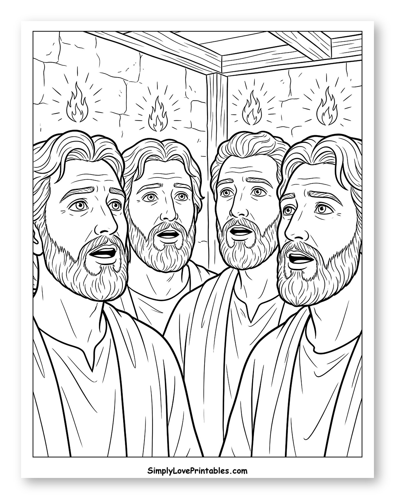 Disciples Receiving Holy Spirit Flames to Color