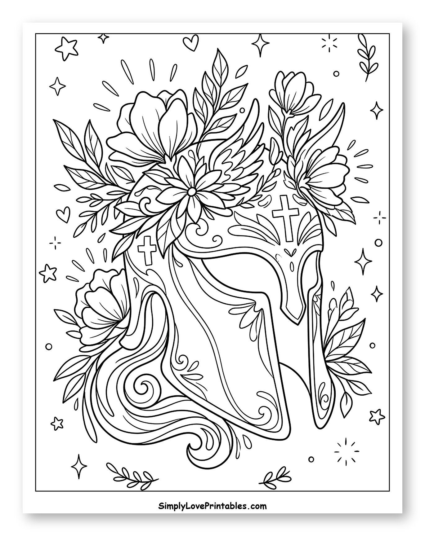 Divine Helmet Adorned with Blooms and Crosses