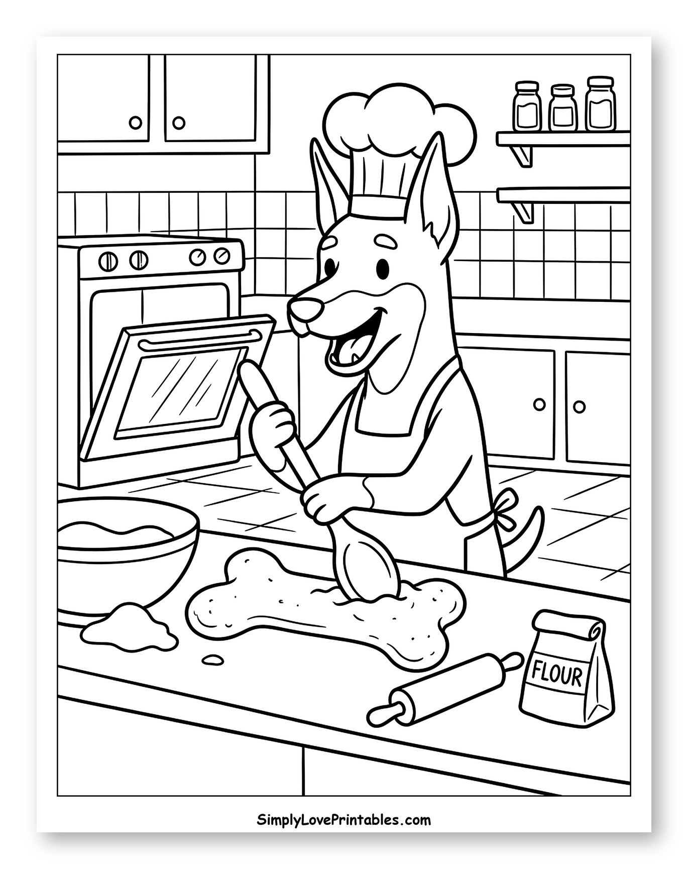 Doberman Chef Baking Bone-Shaped Dog Treats
