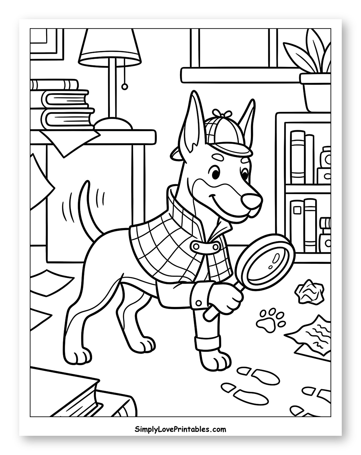 Doberman Detective Searching for Clues Coloring Page for Kids