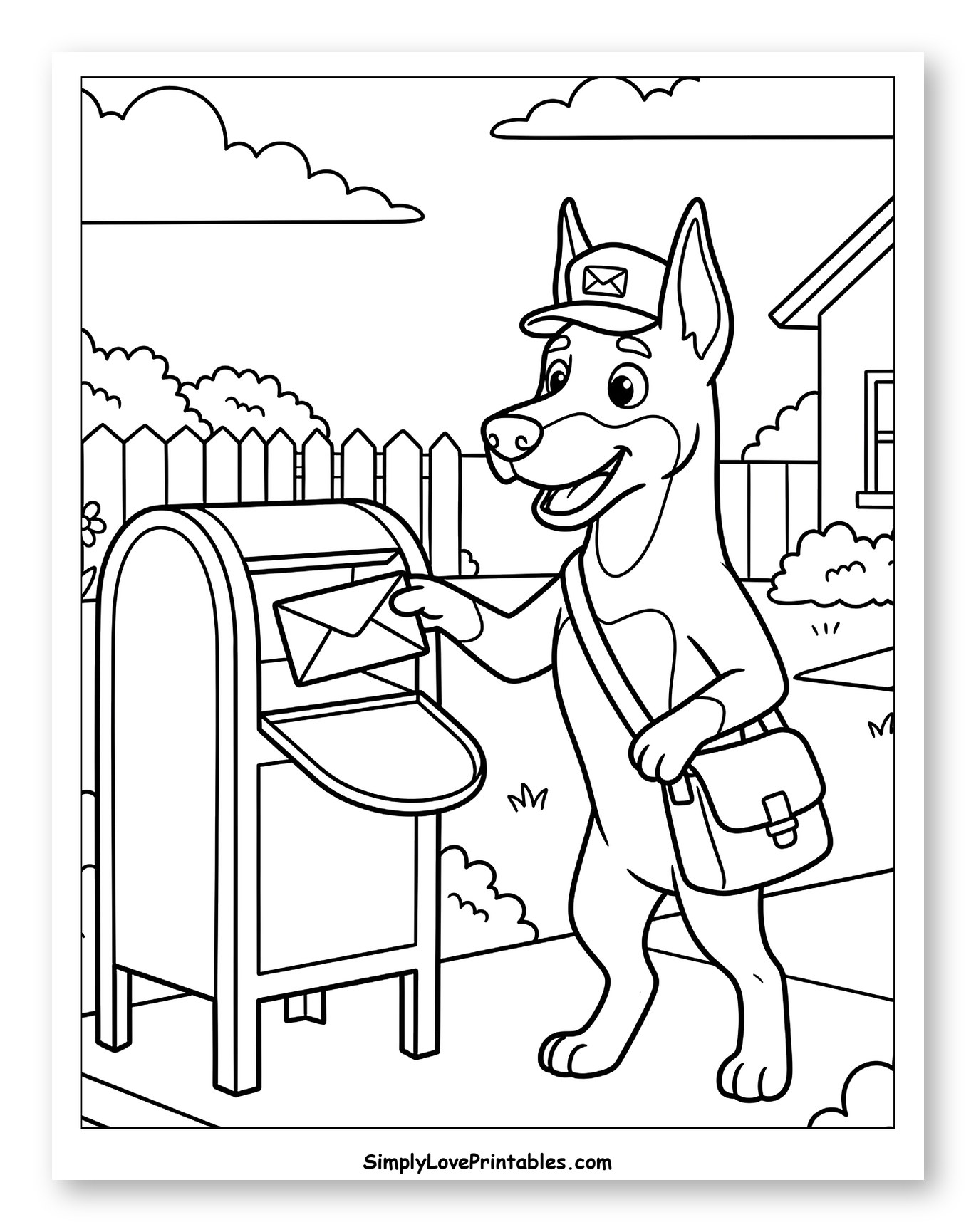 Doberman Mail Carrier Delivering Mail to Mailbox