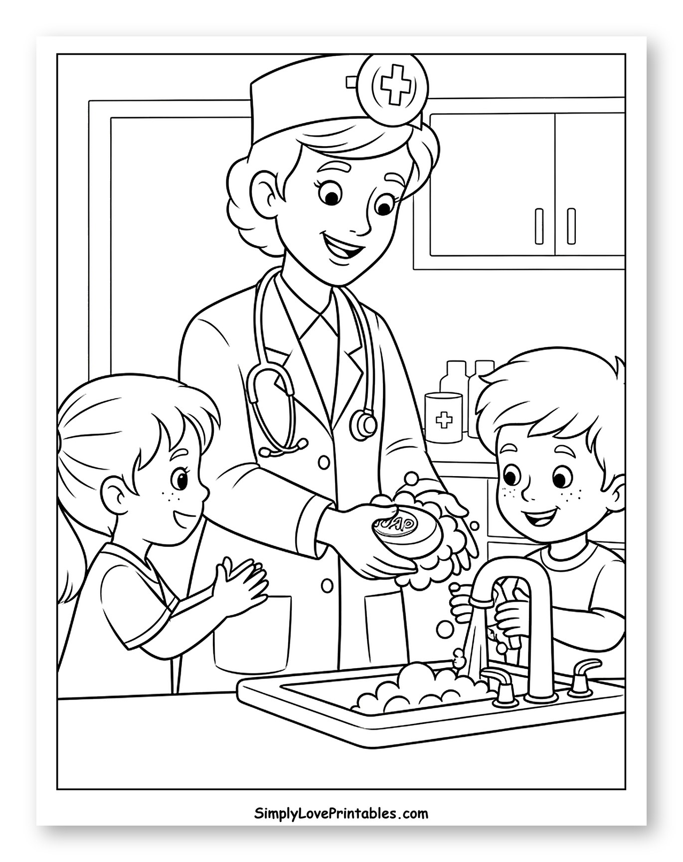 Doctor Demonstrates Hand Washing to Children