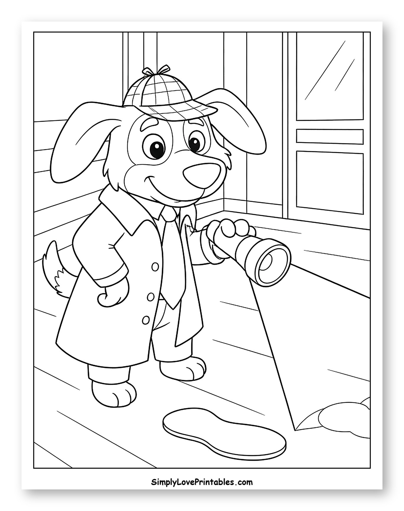 Dog Detective Shining Flashlight on Clues