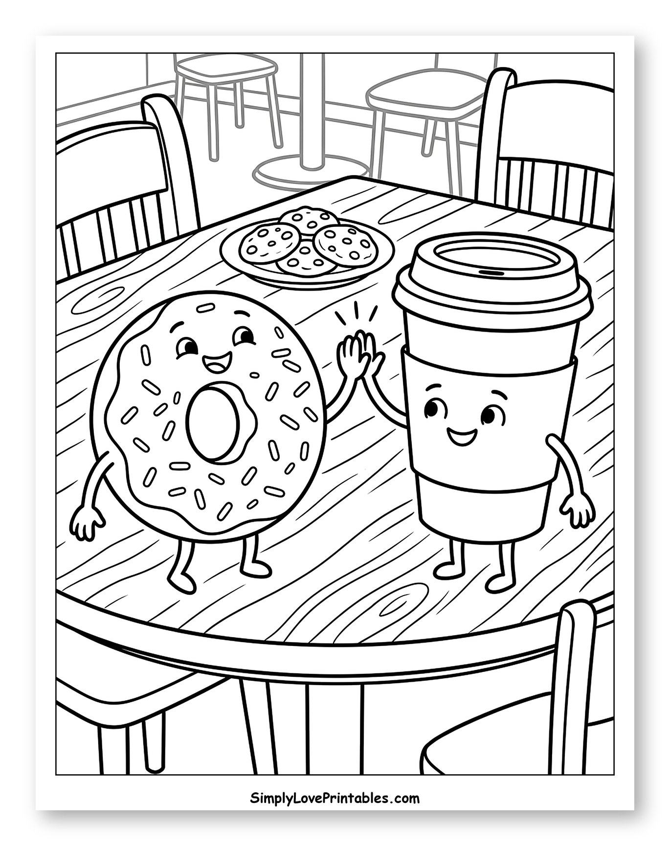 Donut and Coffee High-Fiving in Cafe