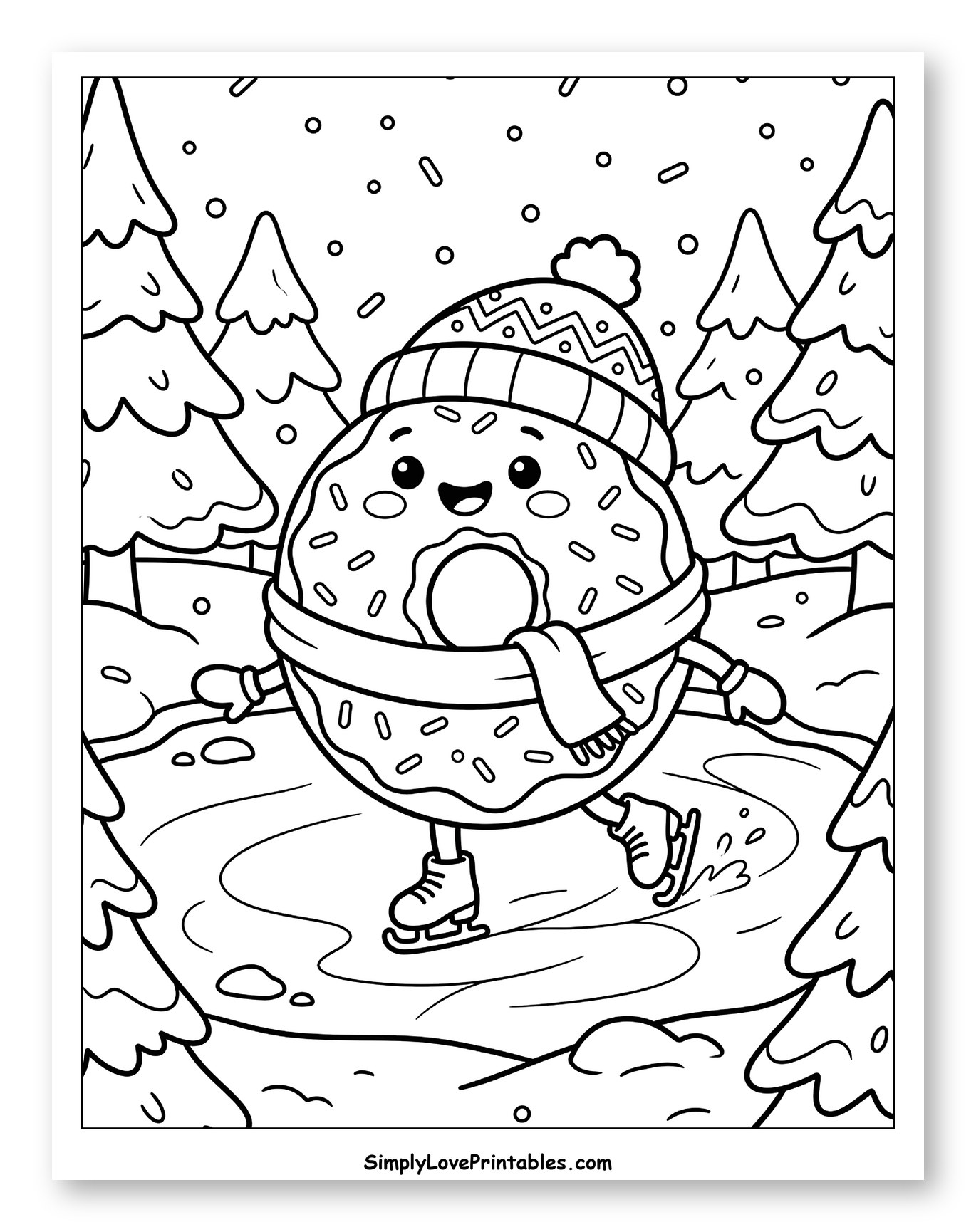 Donut Character Ice Skating in Winter