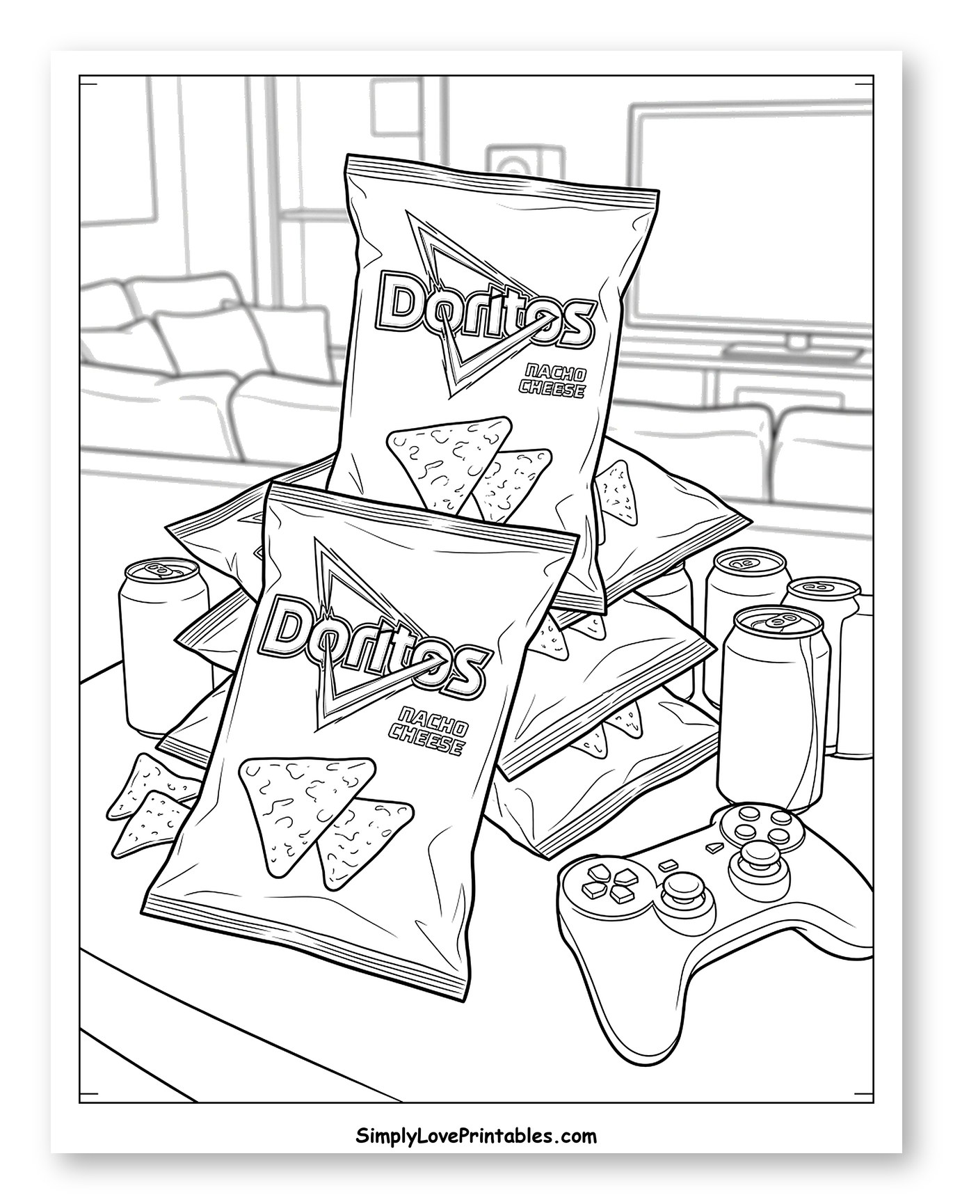 Doritos, Soda, and Video Game Controller Setup