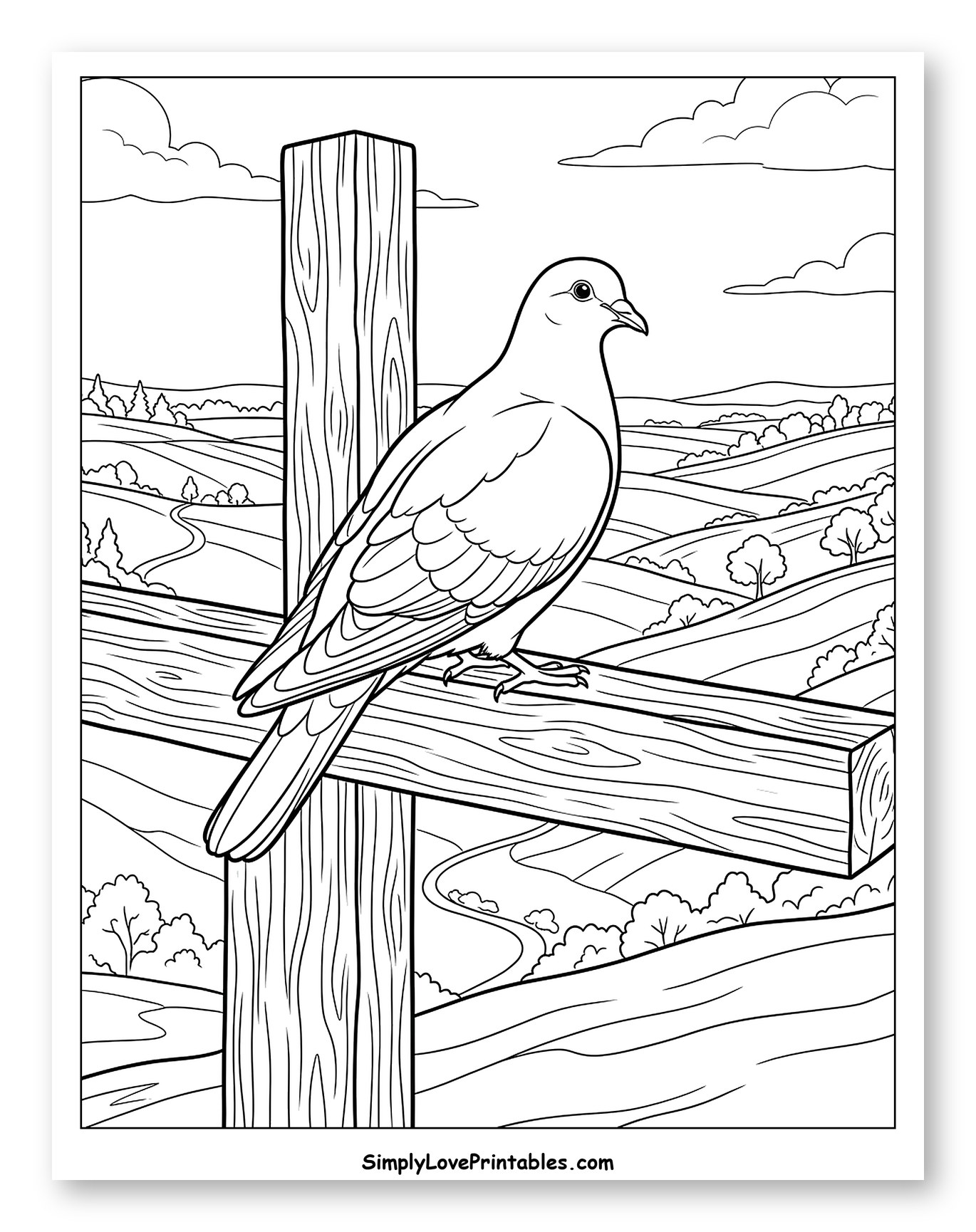 Dove on a Wooden Cross with Hills