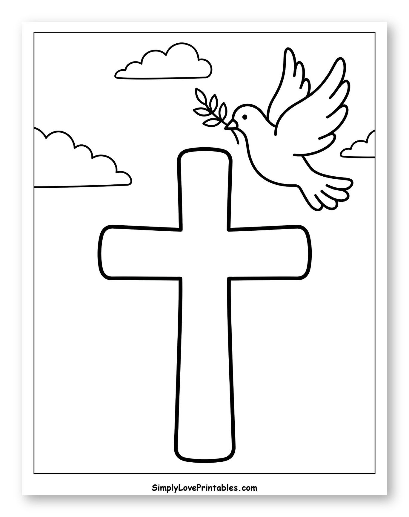 Dove with Olive Branch Flying Over Cross