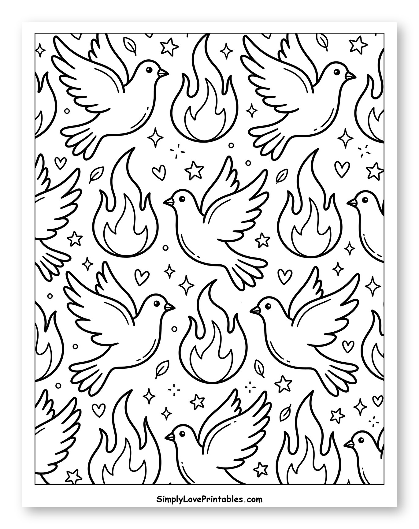 Doves and Flames Pentecost Pattern Coloring Page for Adults