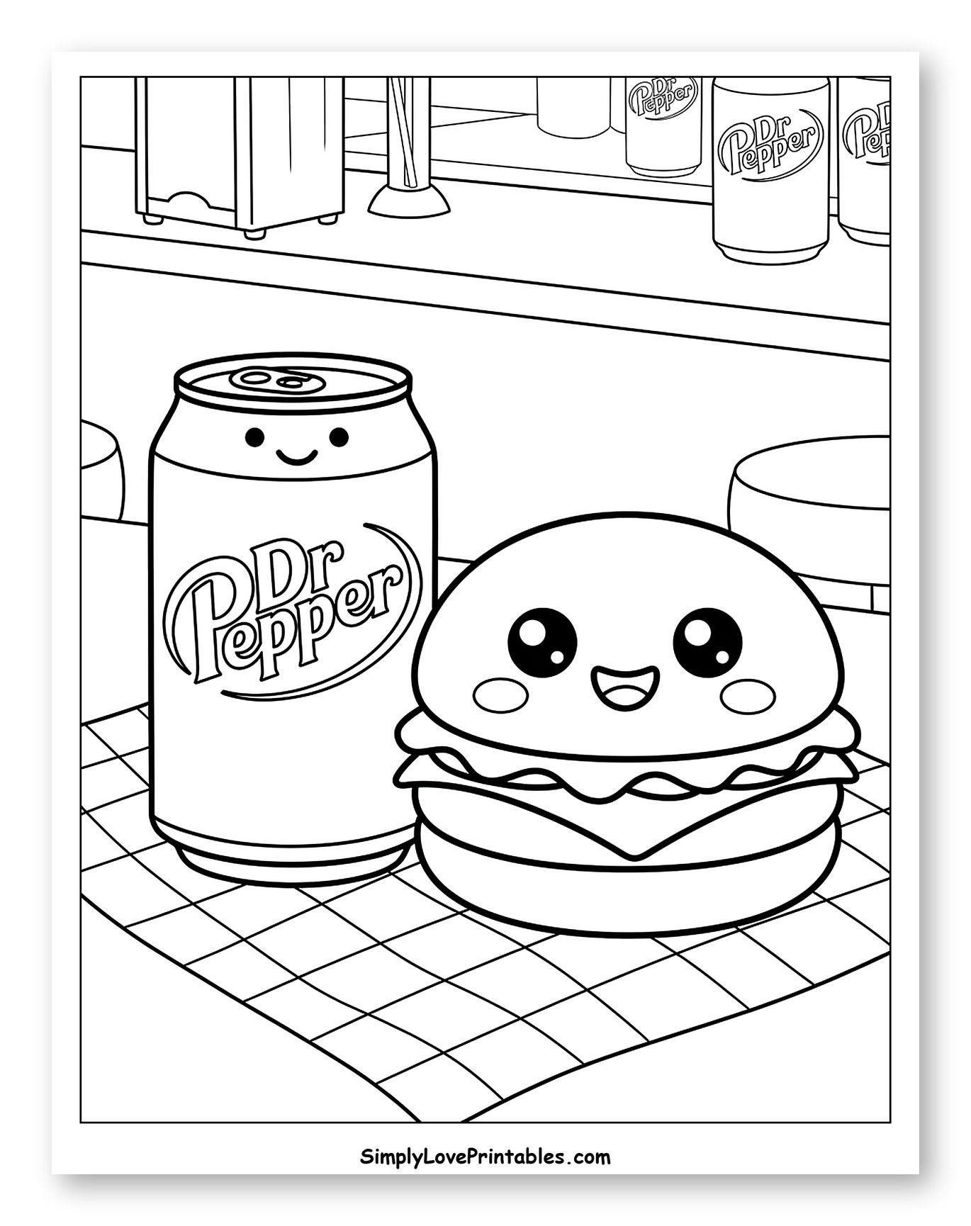 Dr. Pepper and Happy Burger Duo Coloring Sheet for Kids