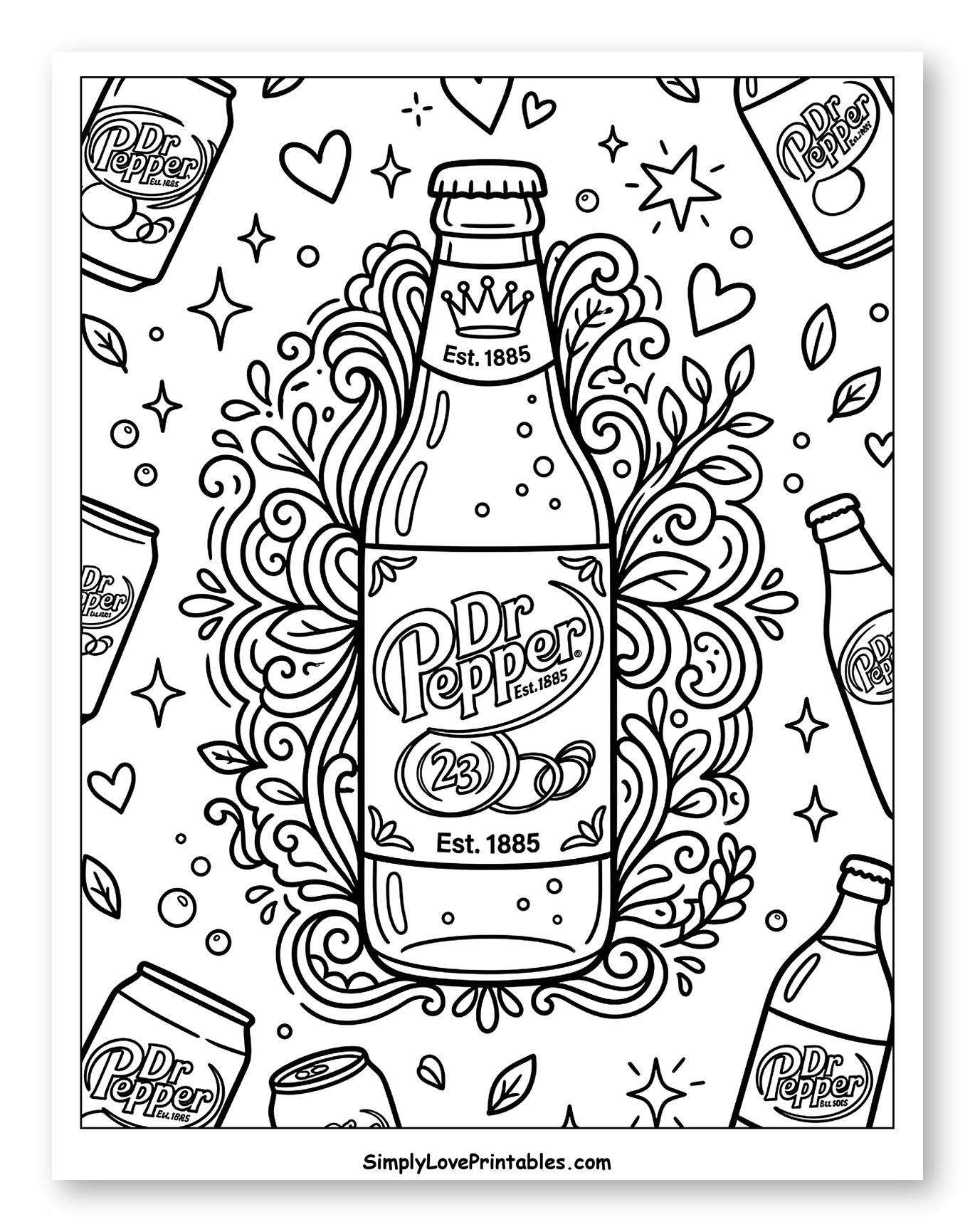 Dr Pepper Bottles and Cans with Decorative Frame