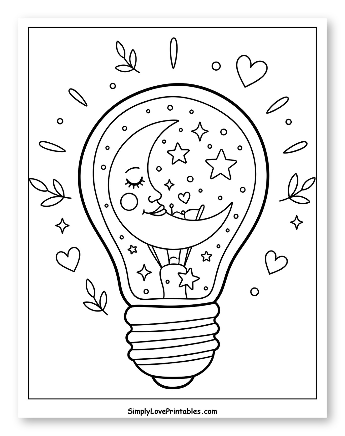 Dreamy Moon and Stars in a Light Bulb to Color for Adults