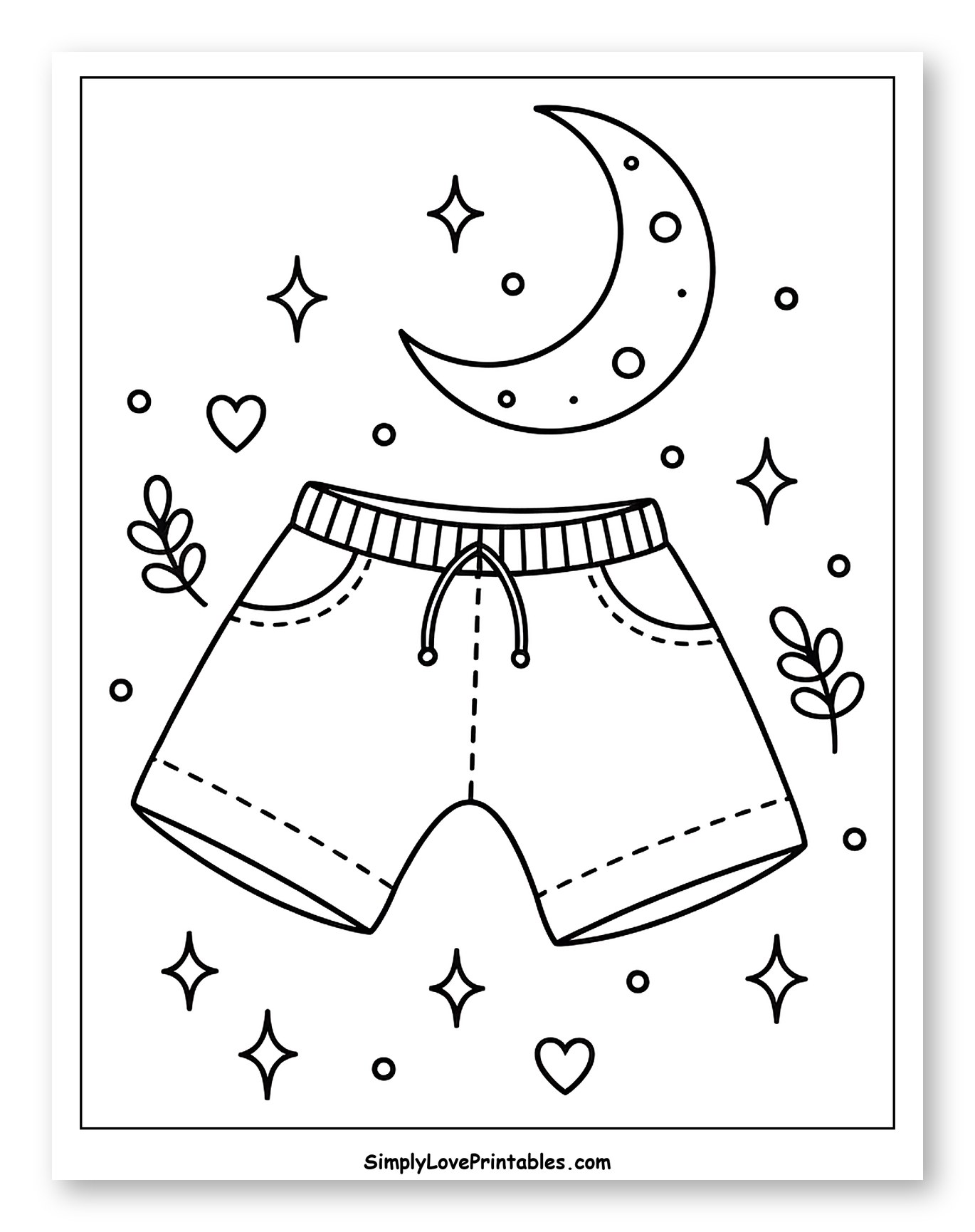 Dreamy Shorts with Moon and Stars Coloring Sheet for Adults