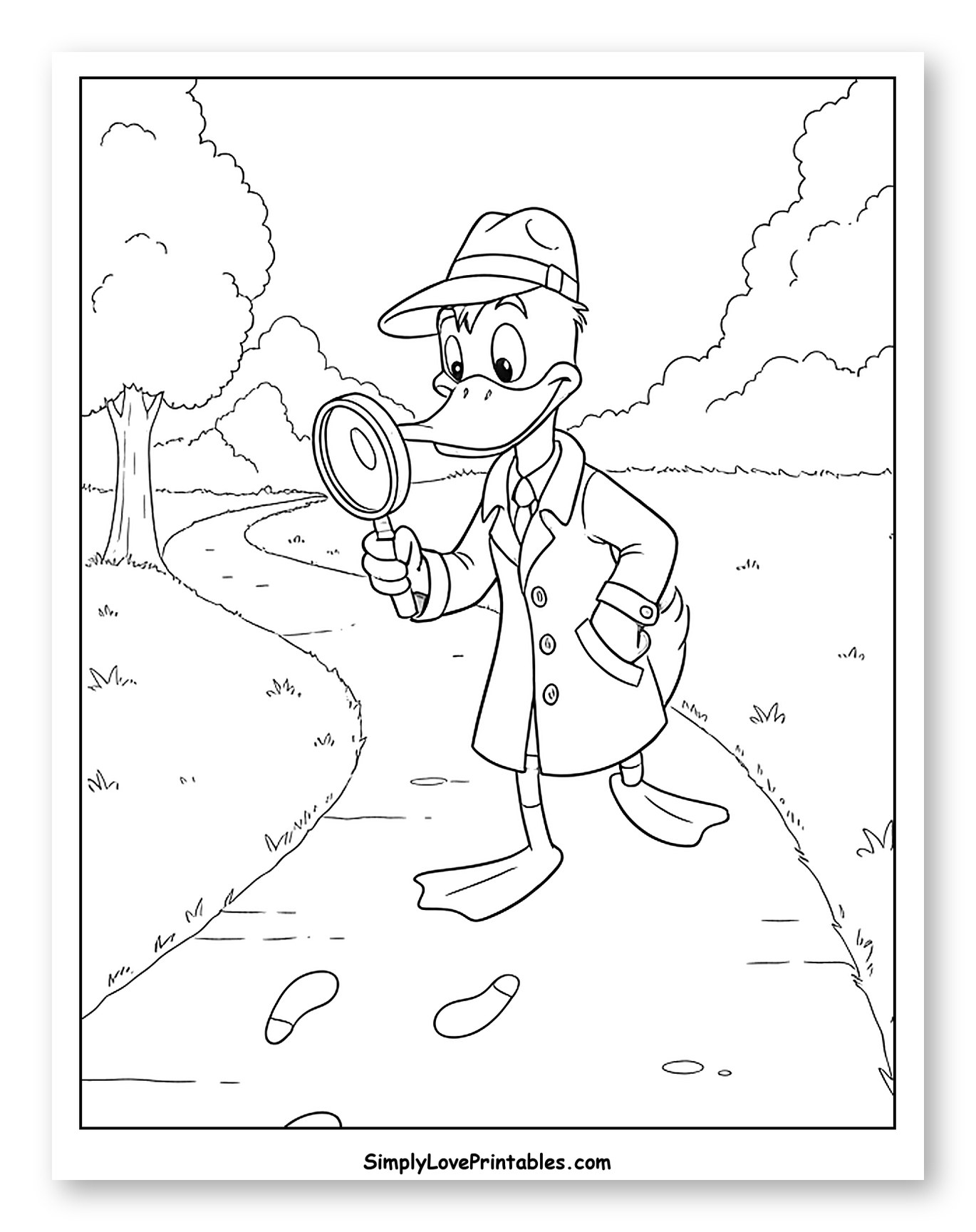 Duck Detective Investigating Footprints on a Path
