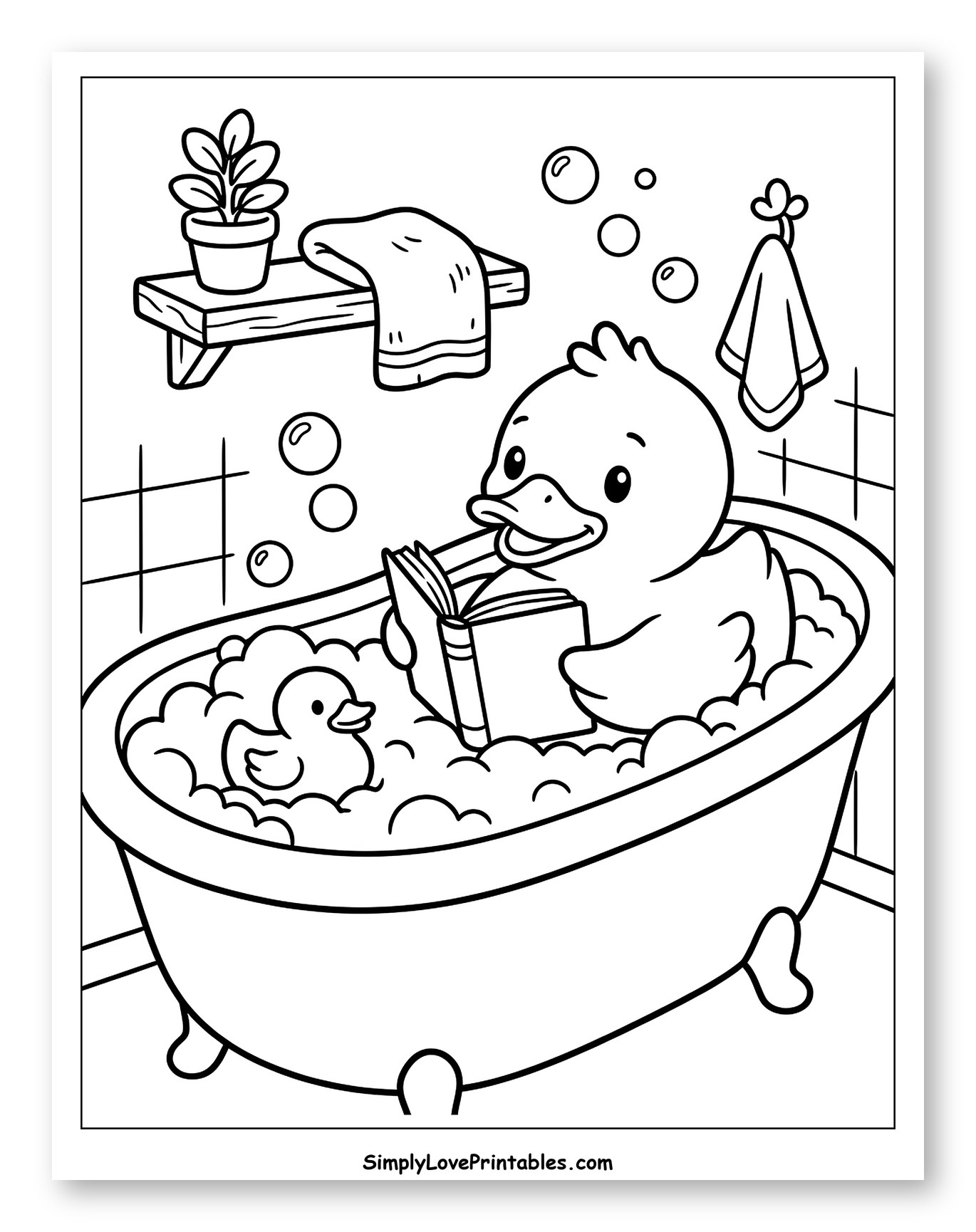 Duck Reading Book in Bubble Bath