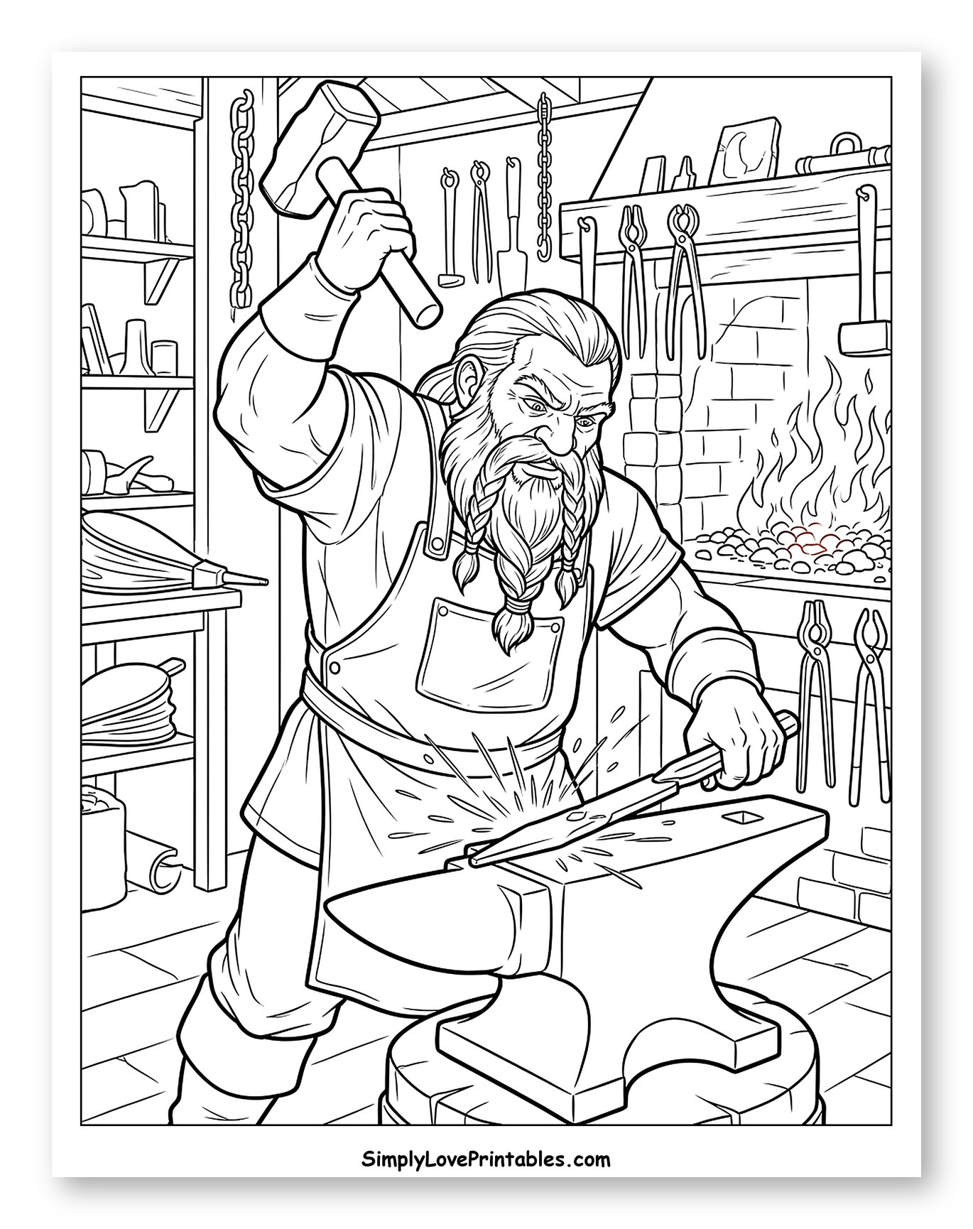 Dwarf Blacksmith Forging Metal at Anvil to Color