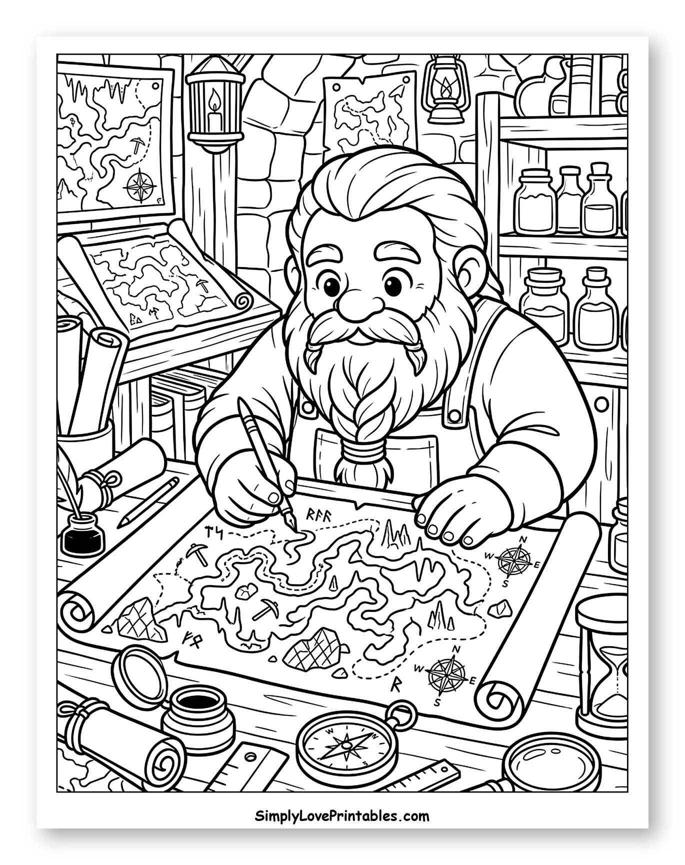 Dwarf Cartographer Drawing a Treasure Map