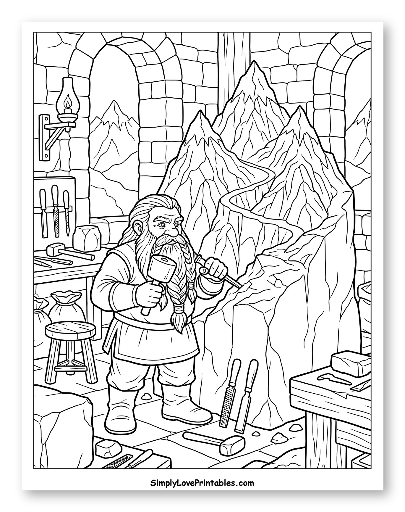 Dwarf Carving a Mountain Landscape