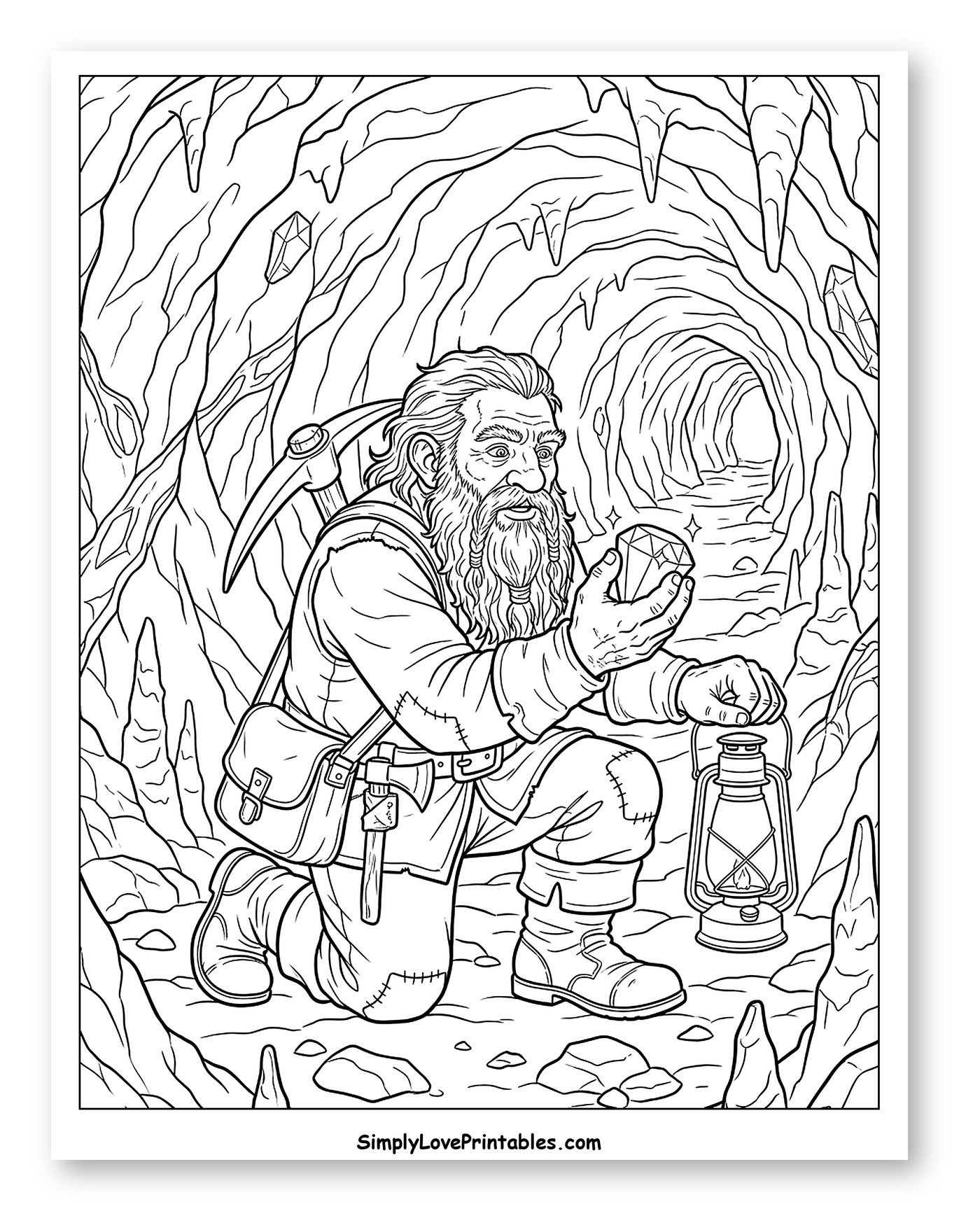 Dwarf Discovering a Gem in a Cave to Color