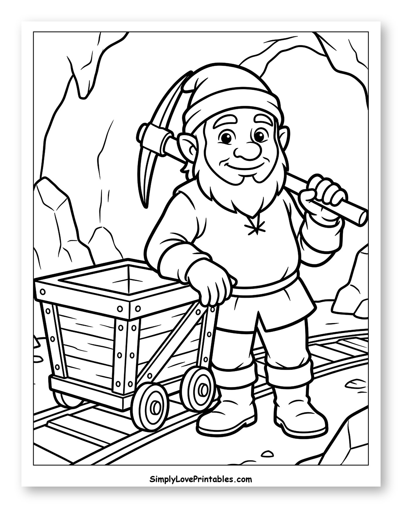 Dwarf Miner in a Cave with Cart