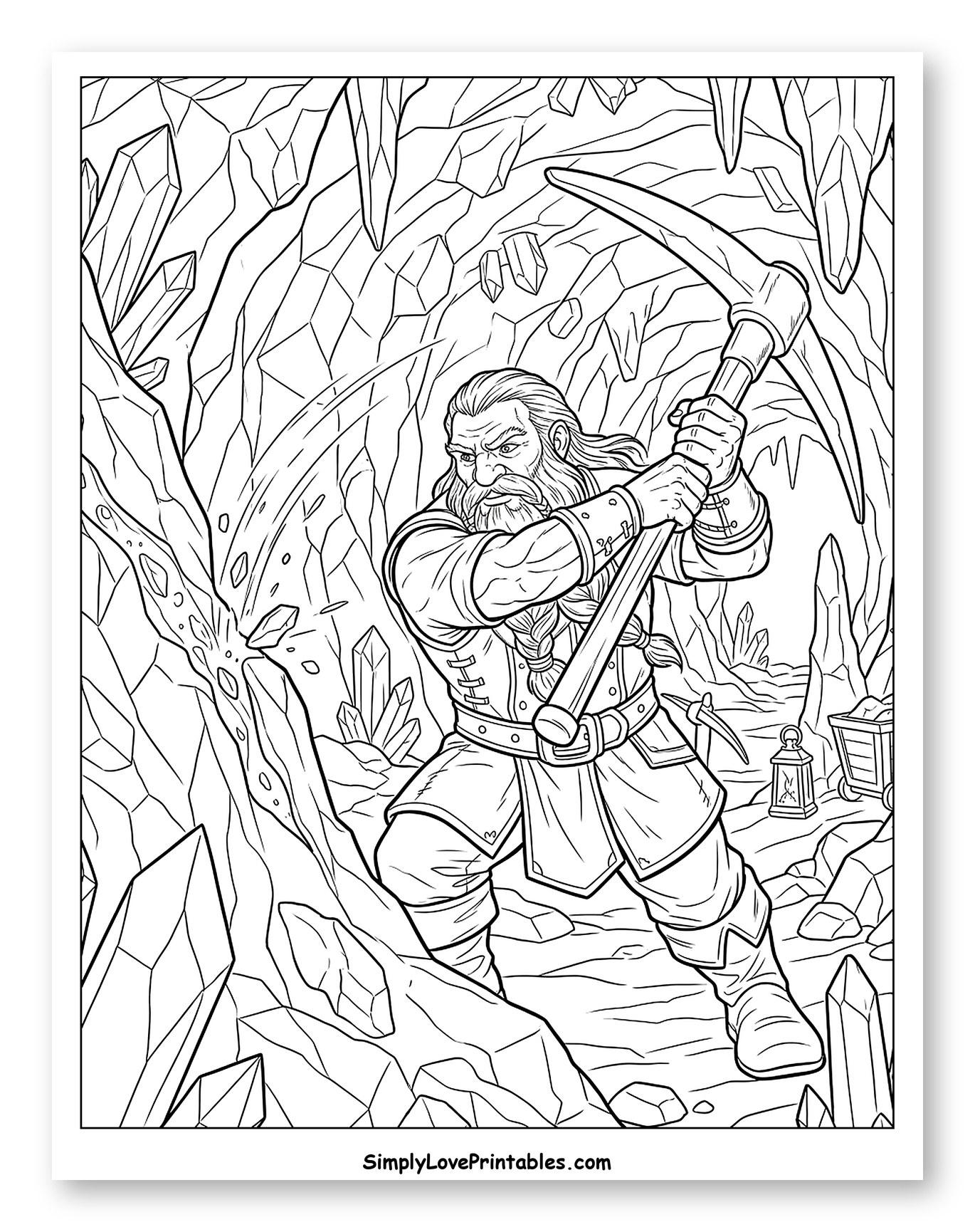 Dwarf Mining in a Crystal Cave Coloring Sheet