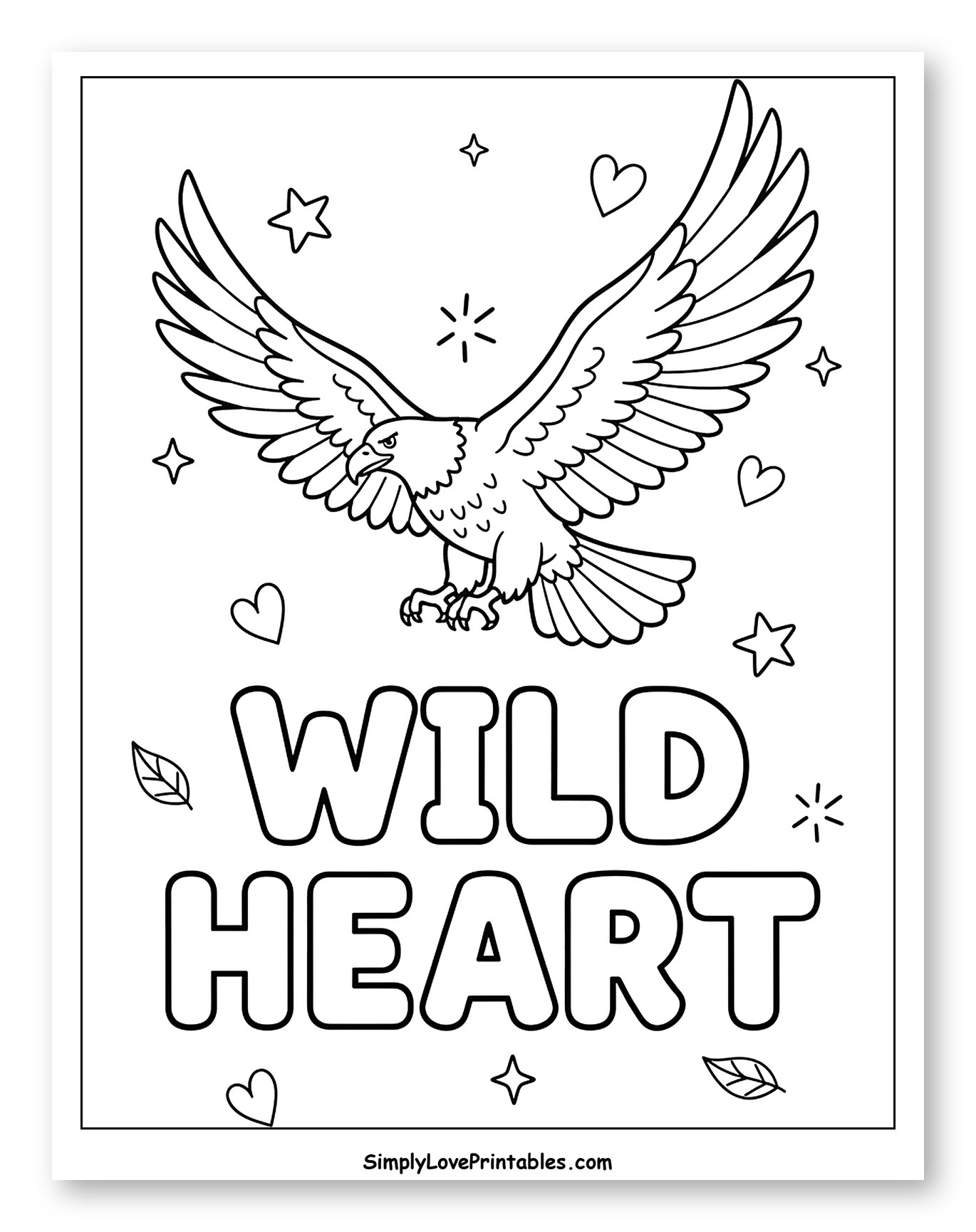 Eagle Flying with Wild Heart Text to Color for Adults